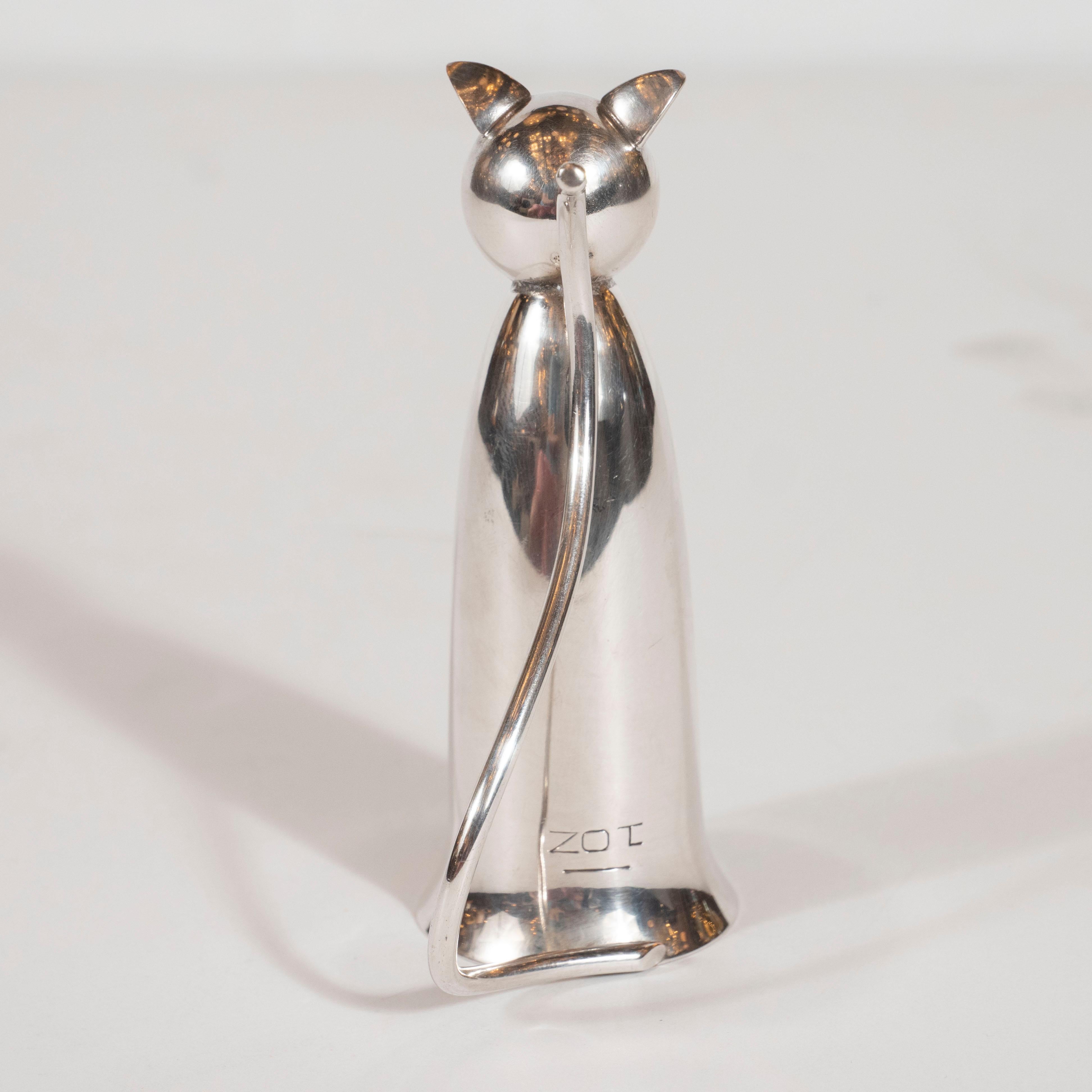 Art Deco American Sculptural Silver Plated Stylized Cat Jigger by Napier 1