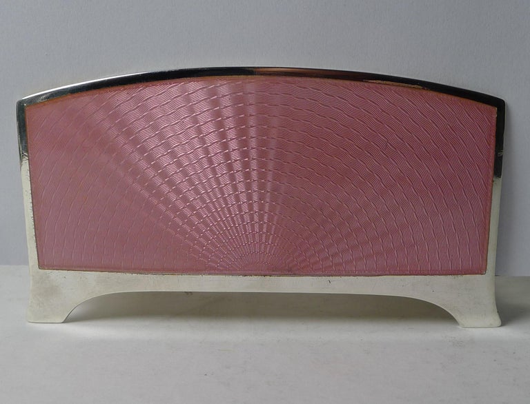 Mid-20th Century Art Deco American Sterling Silver & Pink Guilloche Enamel Letter Holder For Sale