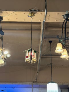 Art Deco Amersterdam School Hanging Stained Glass Chandelier