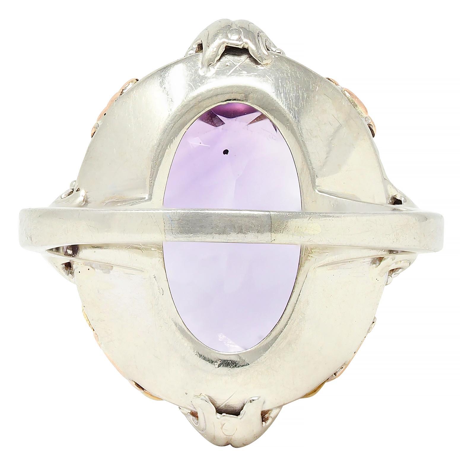 Art Deco Amethyst 14 Karat Tri-Gold Vintage Orange Blossom Cocktail-Ring, Vintage im Zustand „Hervorragend“ im Angebot in Philadelphia, PA