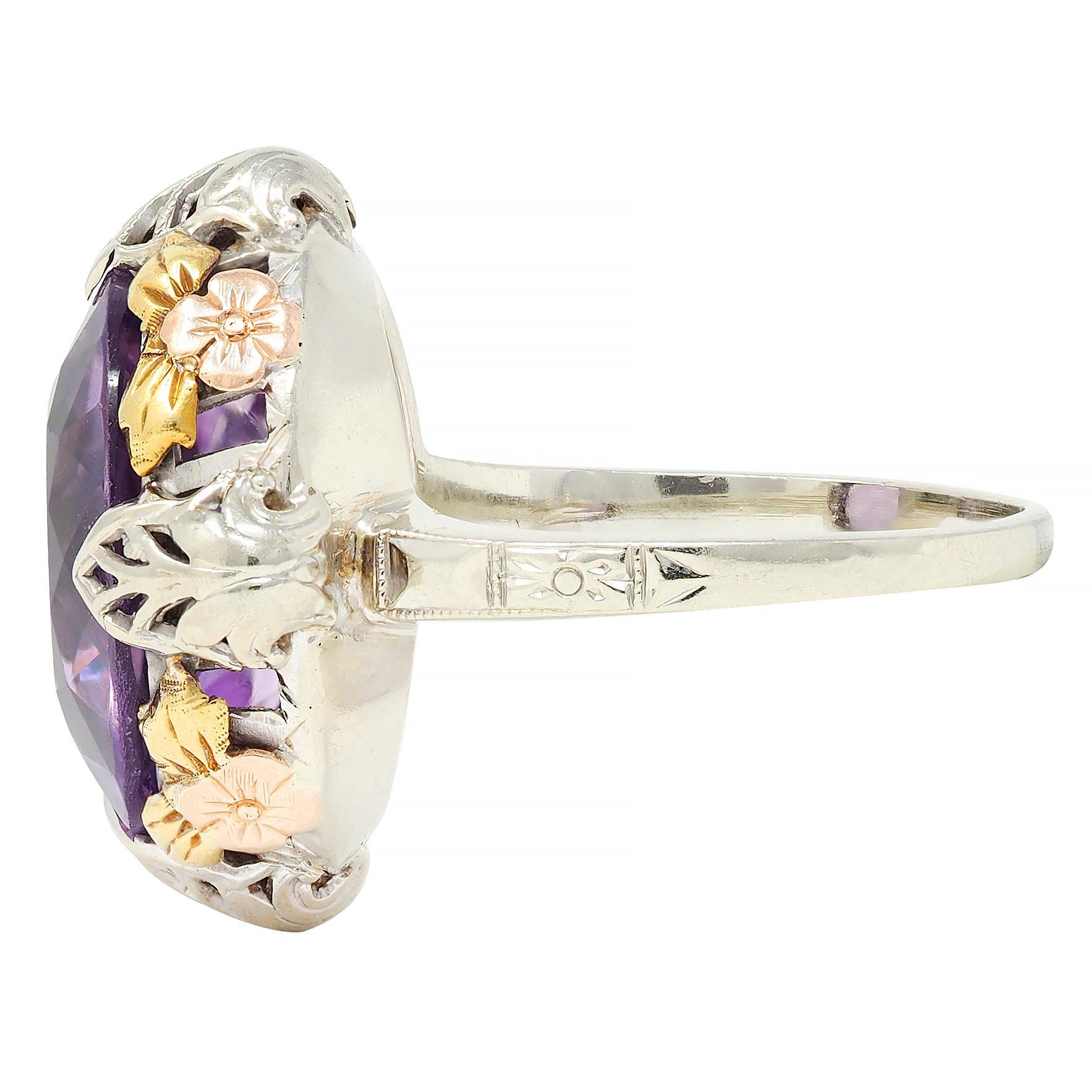Art Deco Amethyst 14 Karat Tri-Gold Vintage Orange Blossom Cocktail-Ring, Vintage für Damen oder Herren im Angebot