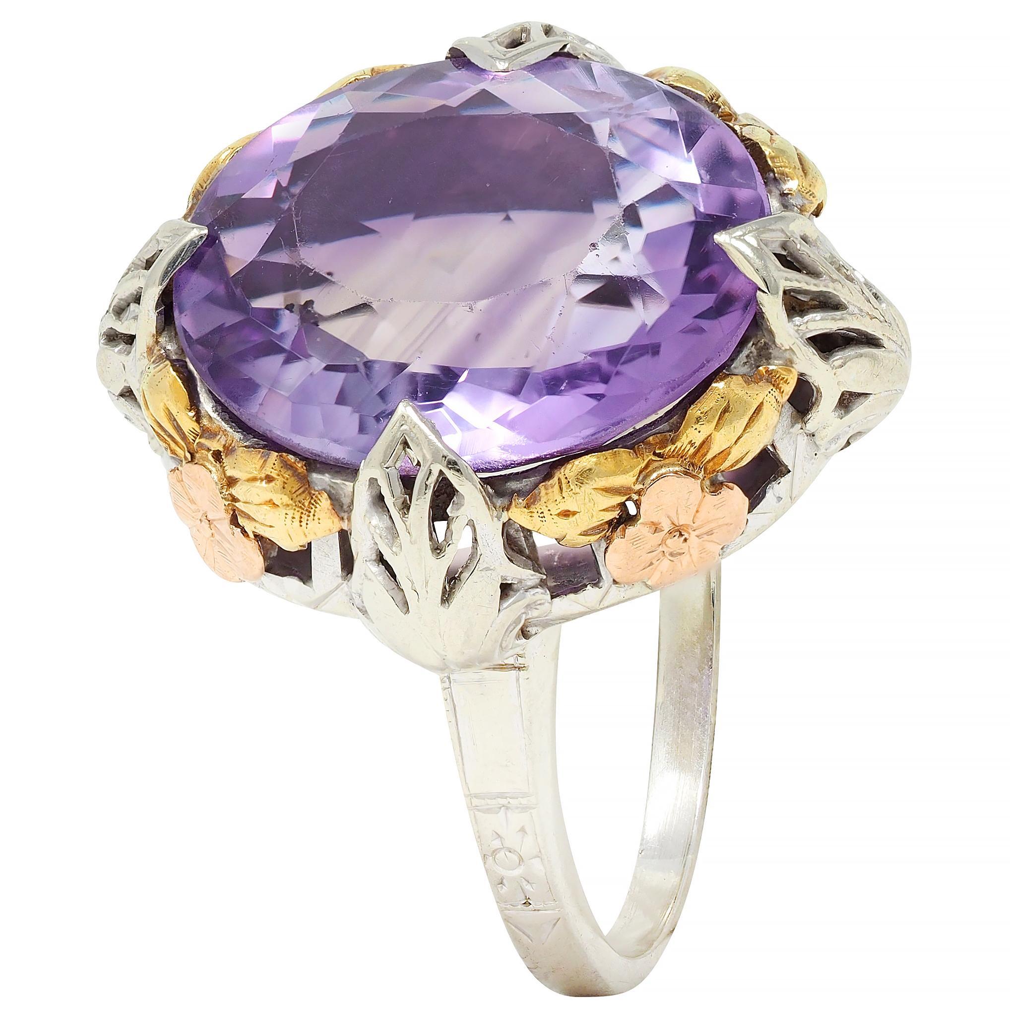 Art Deco Amethyst 14 Karat Tri-Gold Vintage Orange Blossom Cocktail-Ring, Vintage im Angebot 2