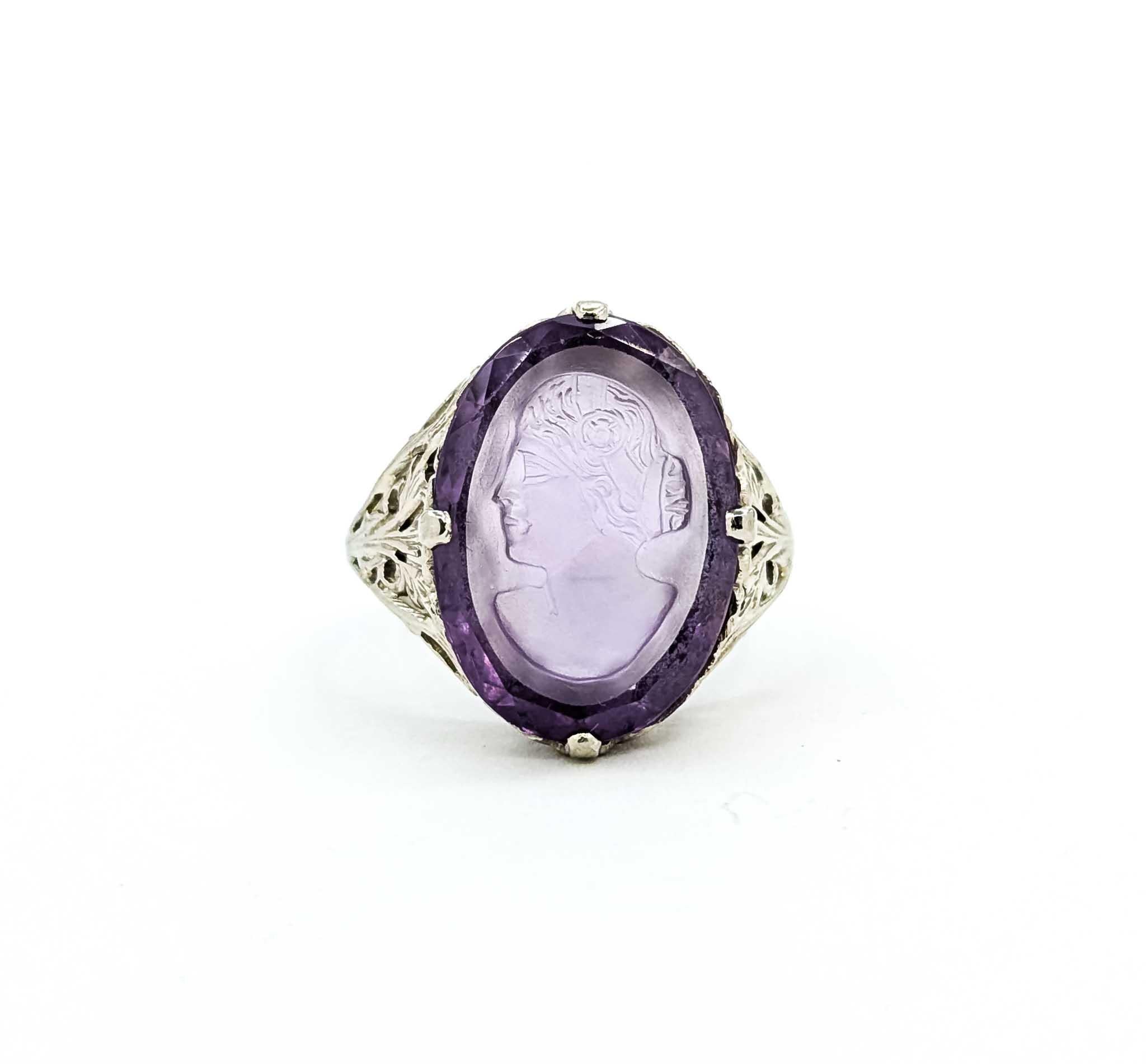 Bague Art déco en or blanc 14K avec améthyste en vente 6