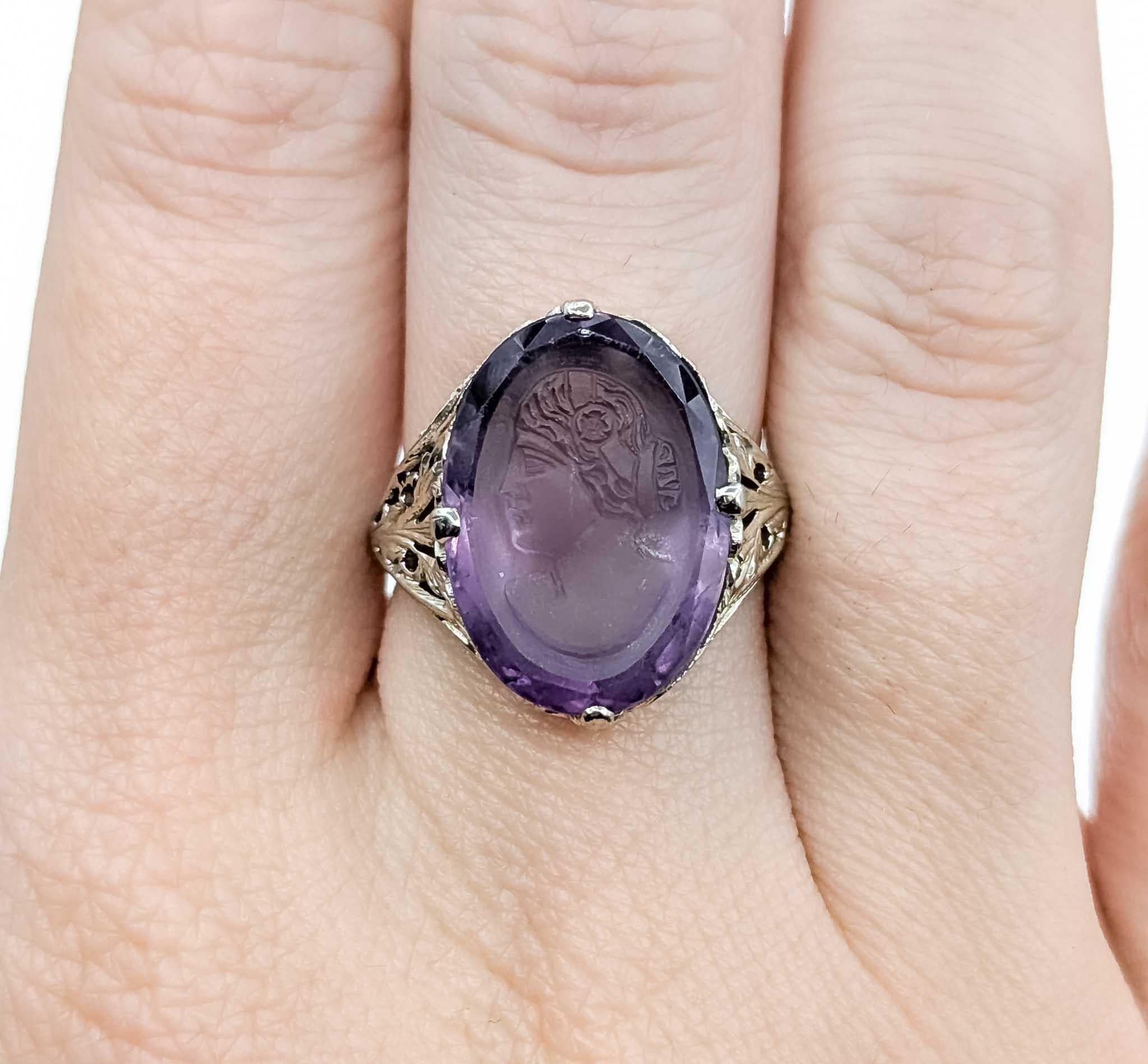 Bague Art déco en or blanc 14K avec améthyste en vente 1