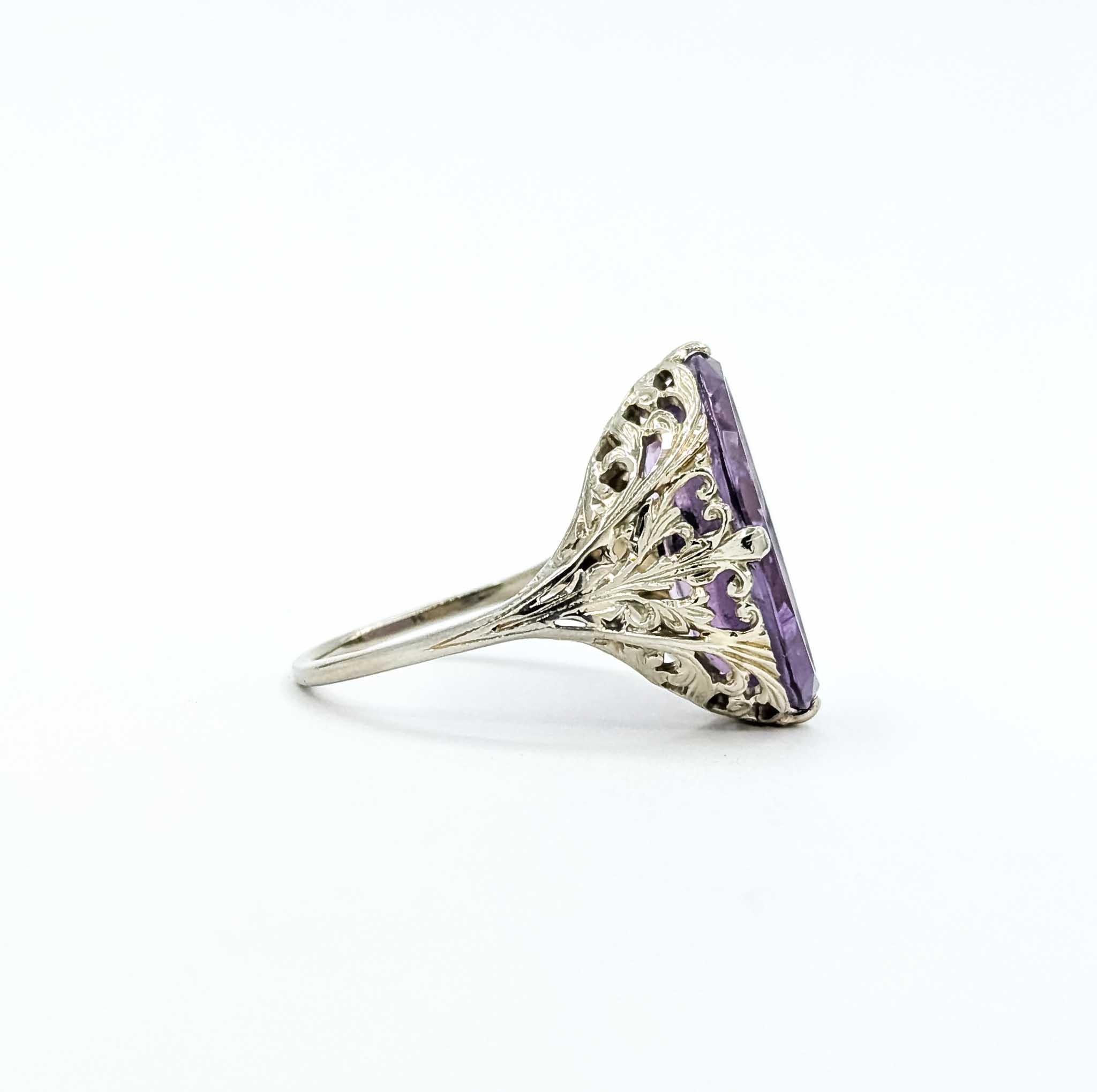 Bague Art déco en or blanc 14K avec améthyste en vente 2