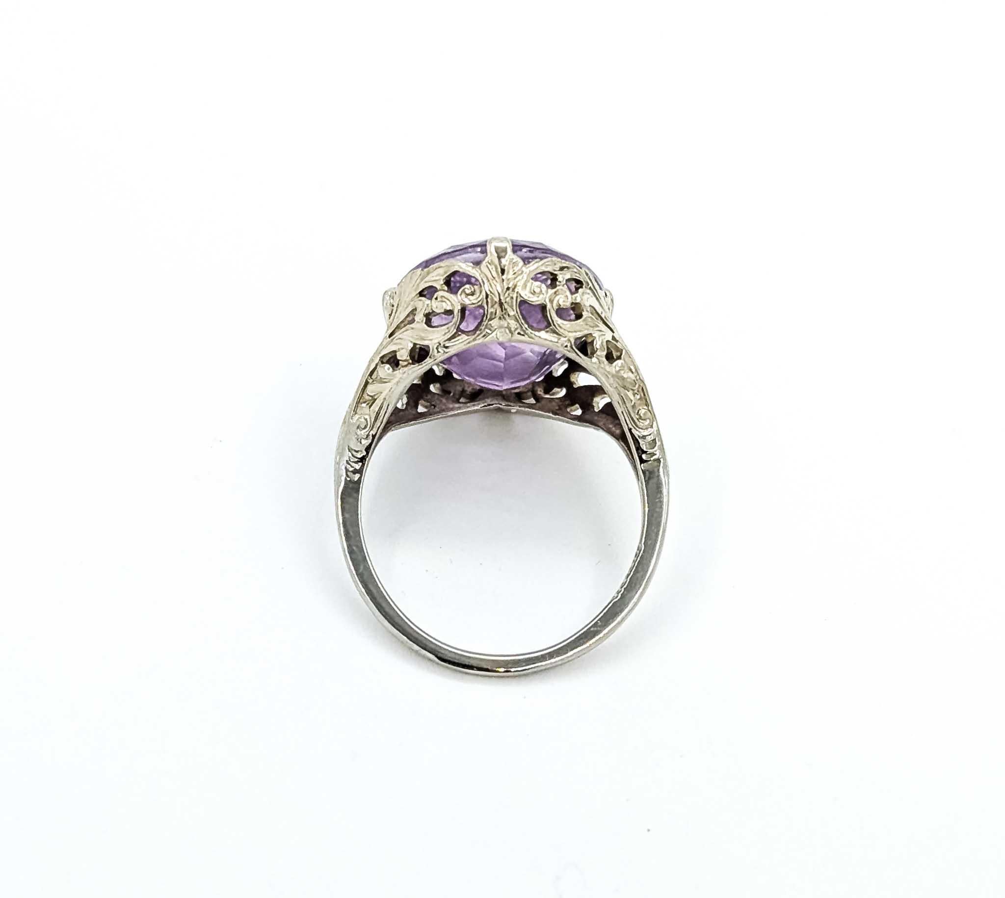 Bague Art déco en or blanc 14K avec améthyste en vente 3