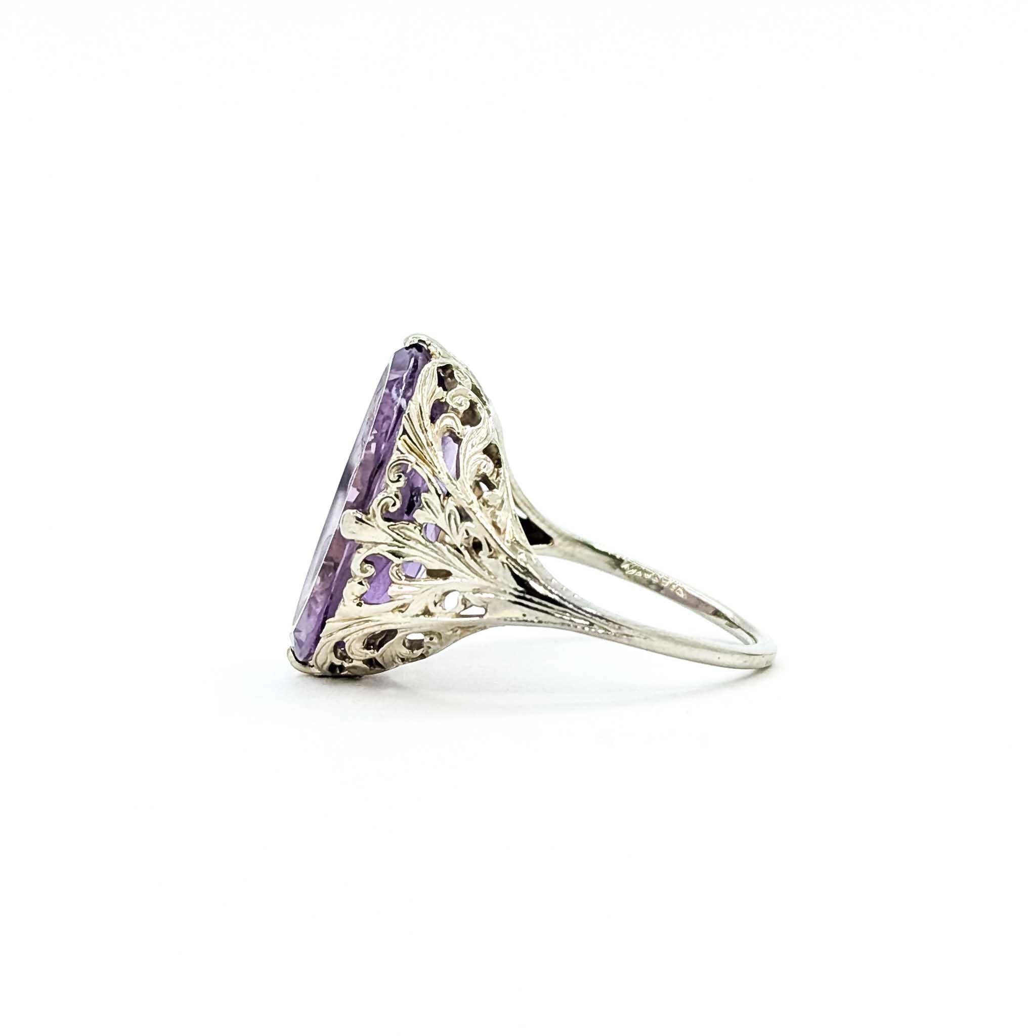 Bague Art déco en or blanc 14K avec améthyste en vente 4
