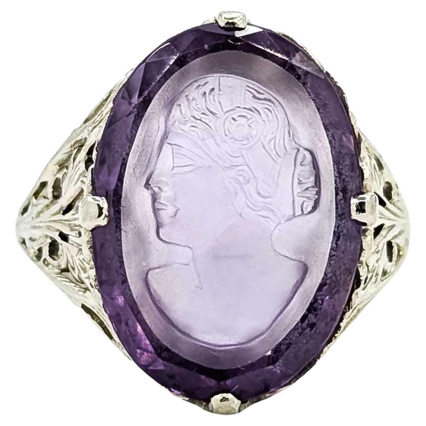 Bague Art déco en or blanc 14K avec améthyste