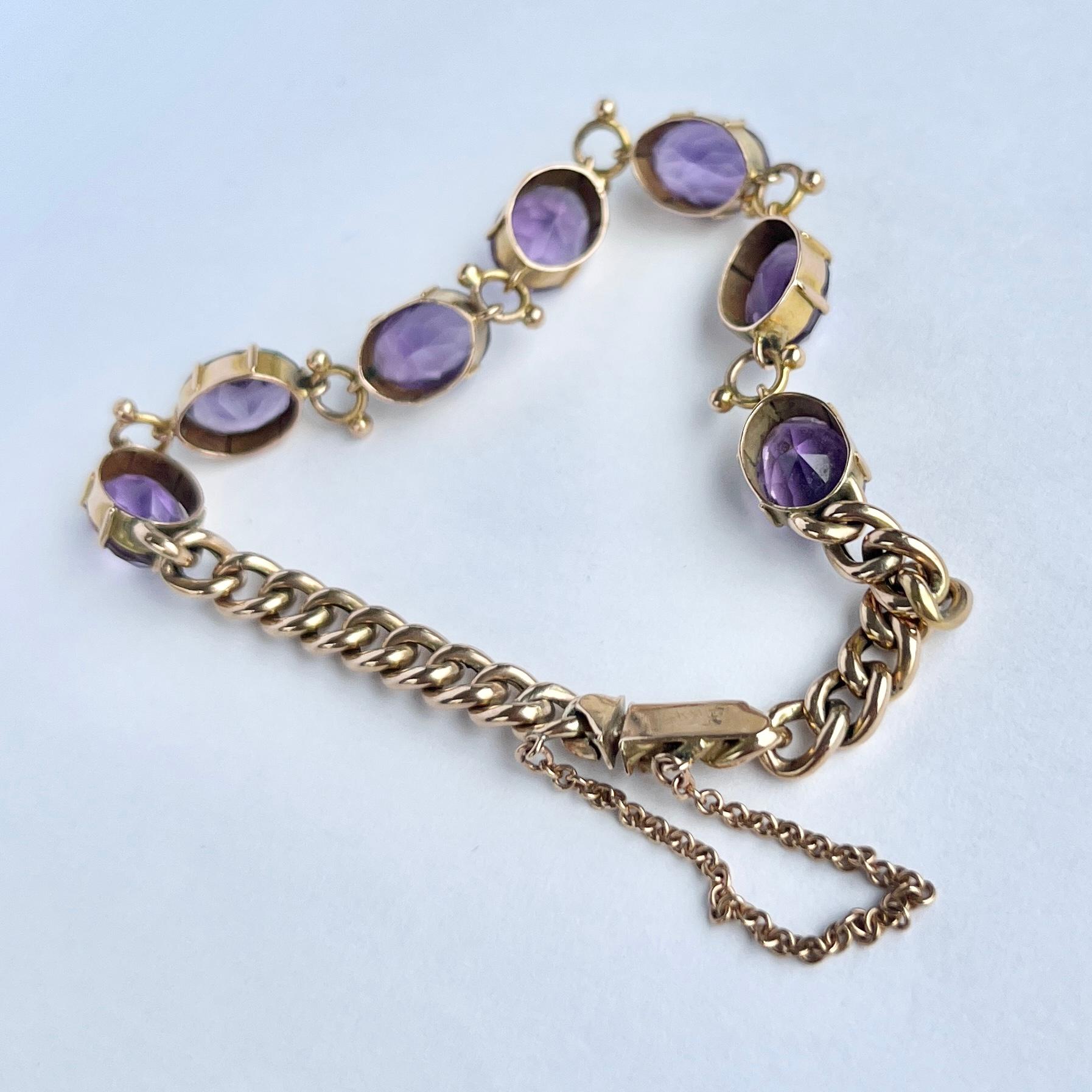 Taille ovale Bracelet Art déco en or 9 carats et améthyste en vente