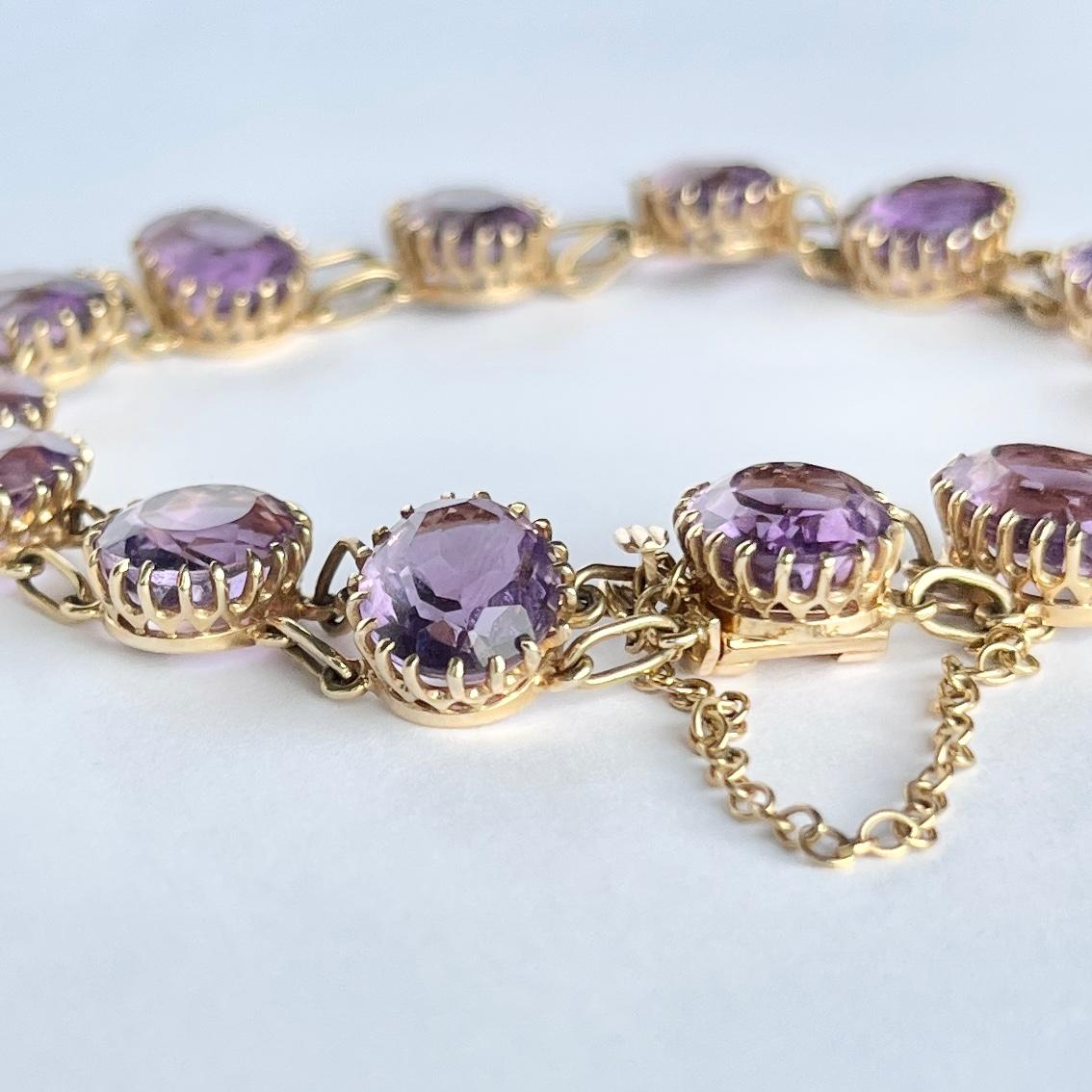 Art Deco Amethyst und 9 Karat Goldarmband im Zustand „Gut“ in Chipping Campden, GB