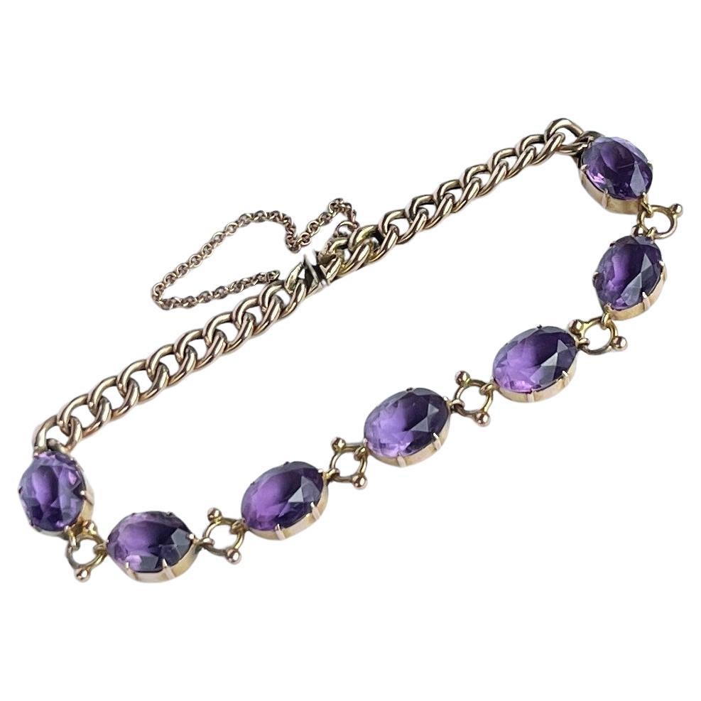 Art Deco Amethyst and 9 Carat Gold Bracelet
