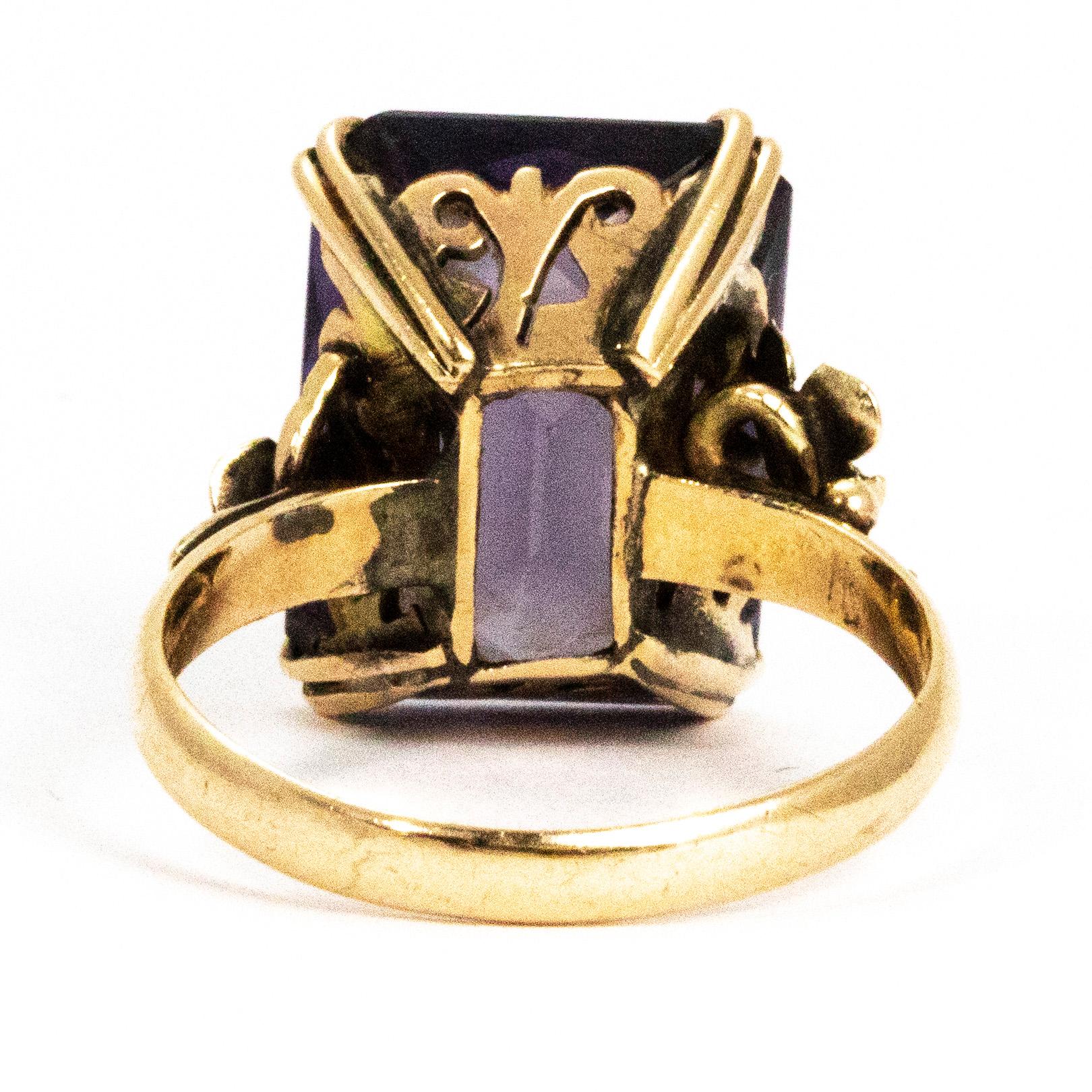 Women's Art Deco Amethyst and 9 Carat Gold Cocktail Ring