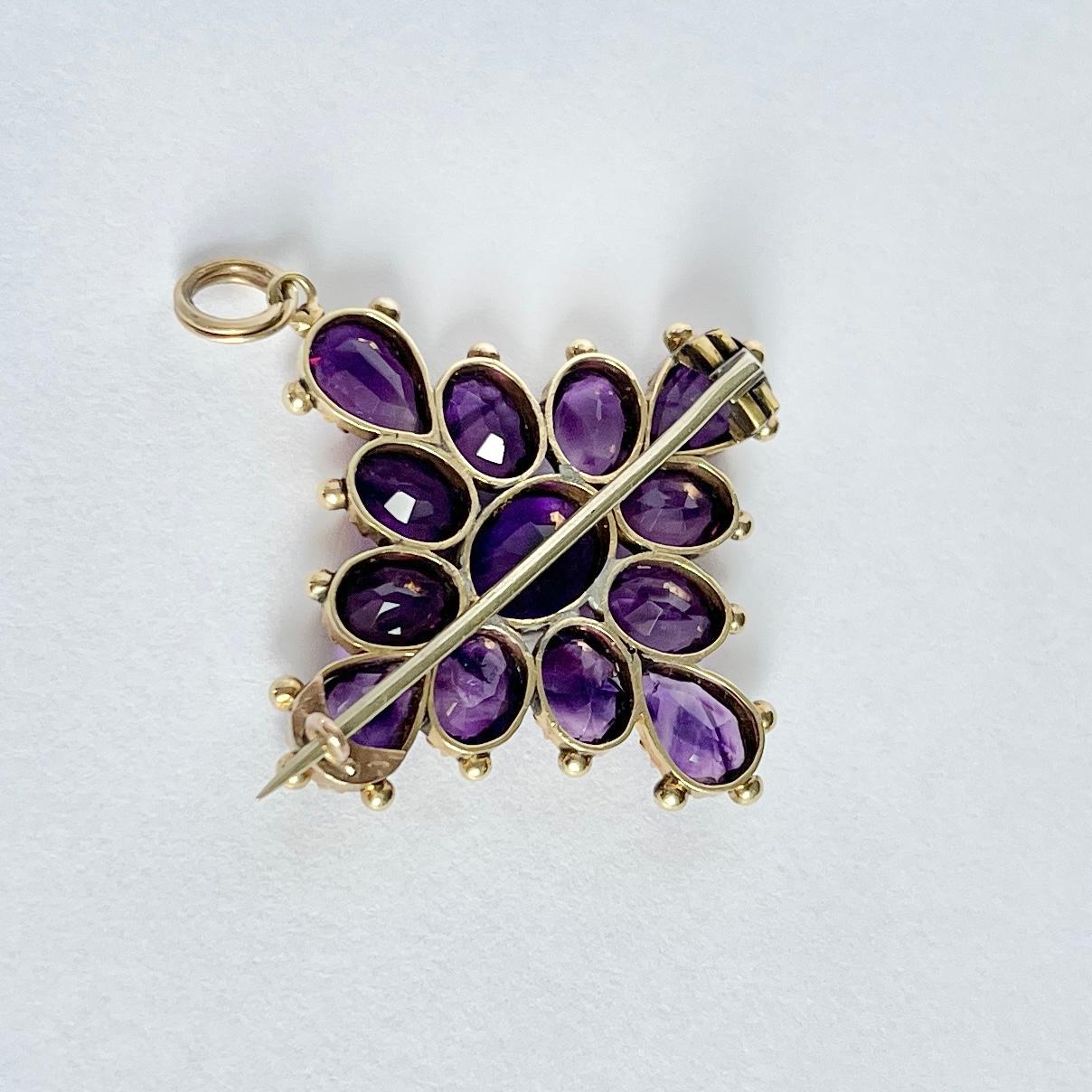 Round Cut Art Deco Amethyst and 9 Carat Gold  Pendant or Brooch