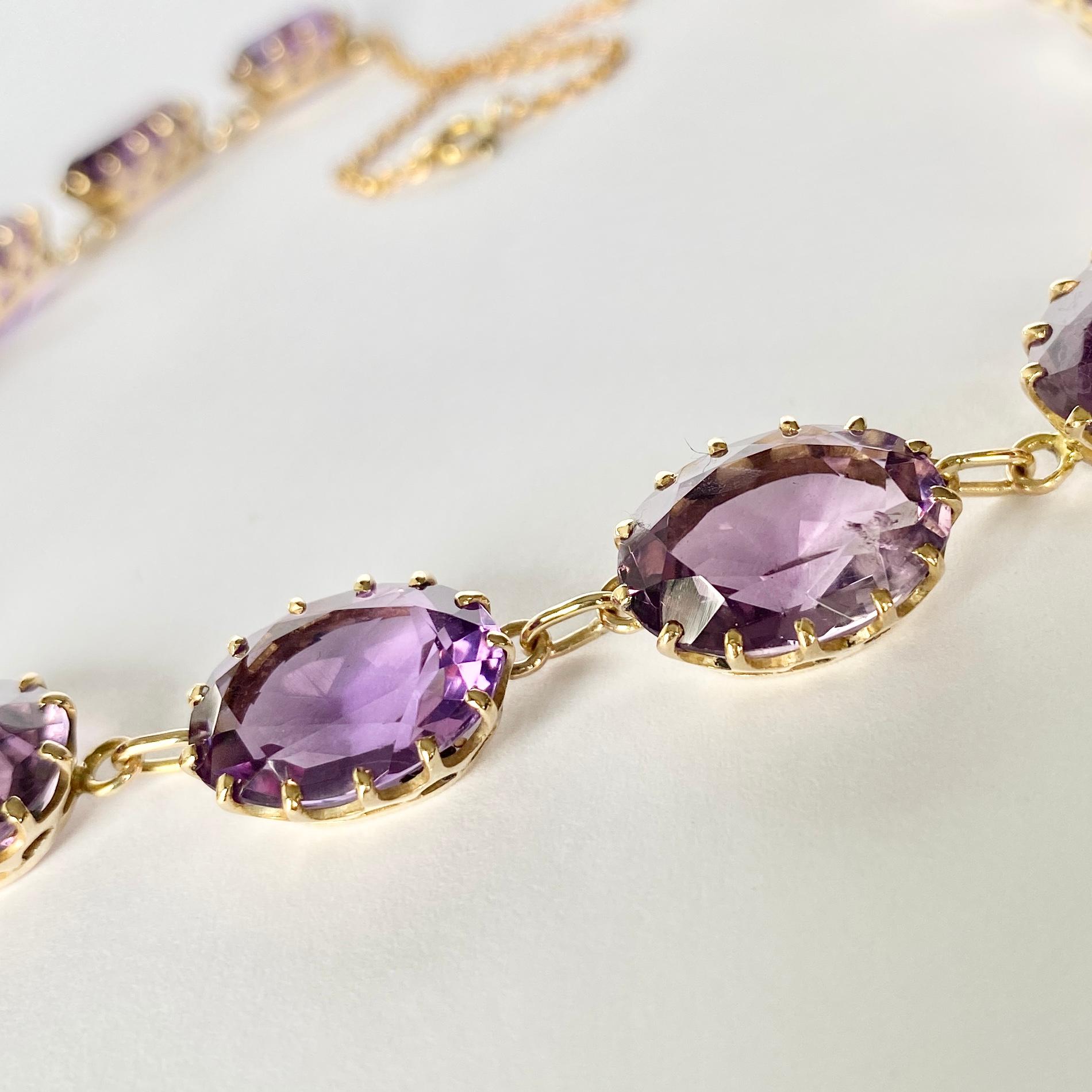 Oval Cut Art Deco Amethyst and 9 Carat Gold Riviere