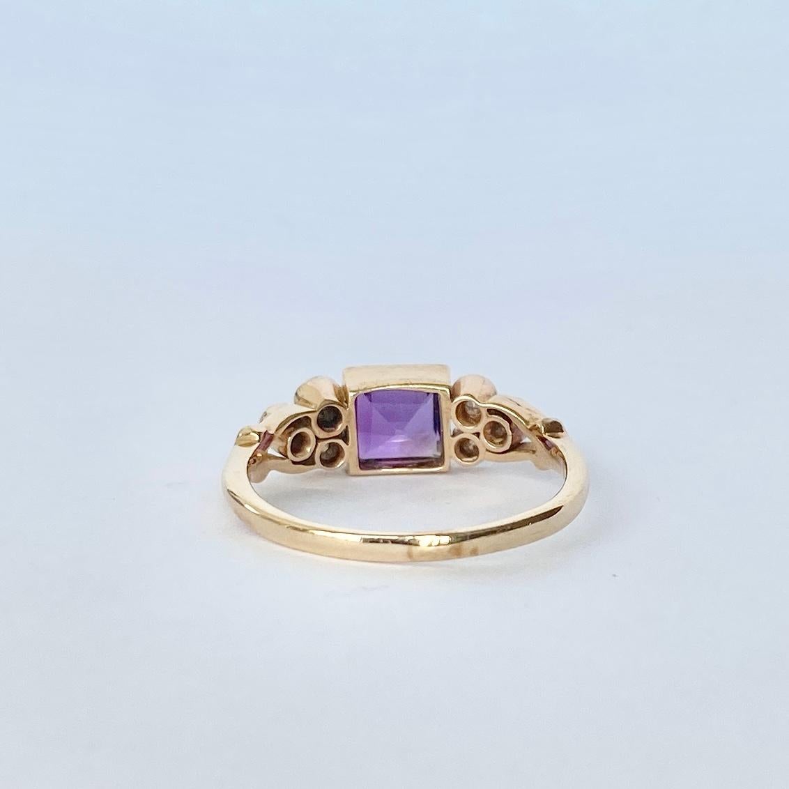 Women's or Men's Art Deco Amethyst and Diamond 18 Carat Gold Ring