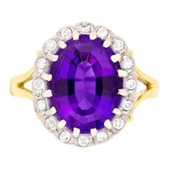 Vintage Art Deco Amethyst and Diamond Cluster Dress Ring, circa 1930s