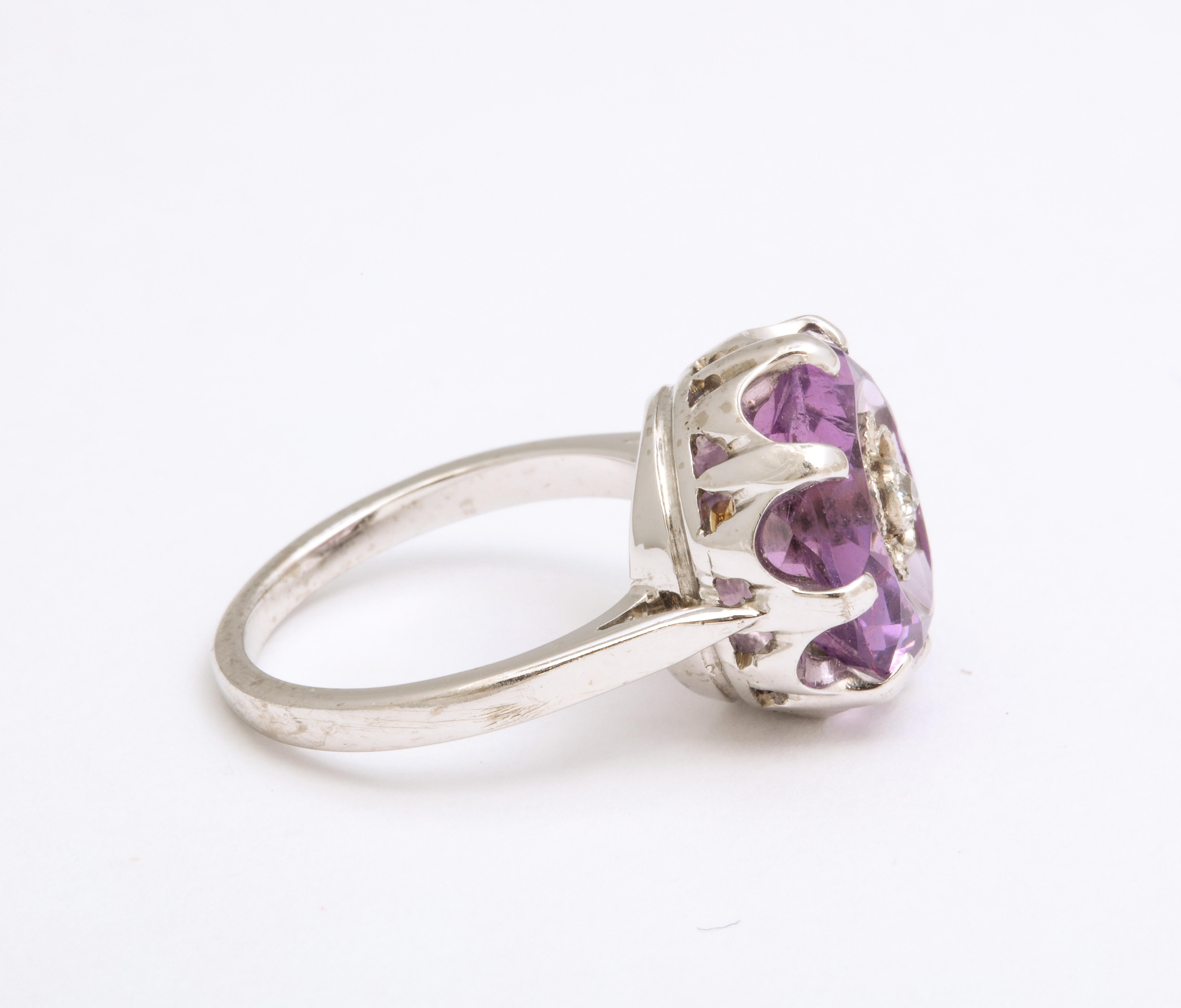 Round Cut Art Deco Amethyst and Diamond Posey Ring For Sale