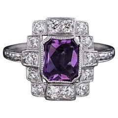 Bague Art déco en platine avec améthyste et diamants
