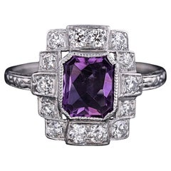 Bague Art déco en platine avec améthyste et diamants