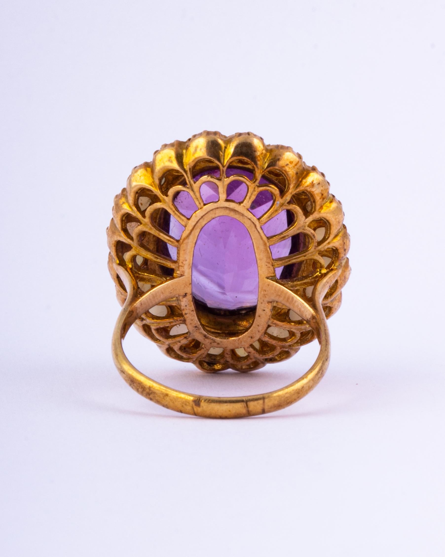 Art Deco Amethyst and Pearl 9 Carat Gold Cocktail Cluster Ring In Good Condition For Sale In Chipping Campden, GB