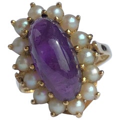 Art Deco Amethyst and Pearl 9 Carat Gold Cocktail Cluster Ring