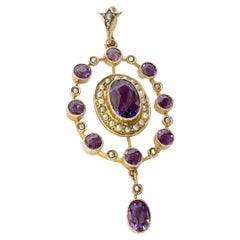 Art Deco Amethyst and Pearl 9 Carat Gold Pendant