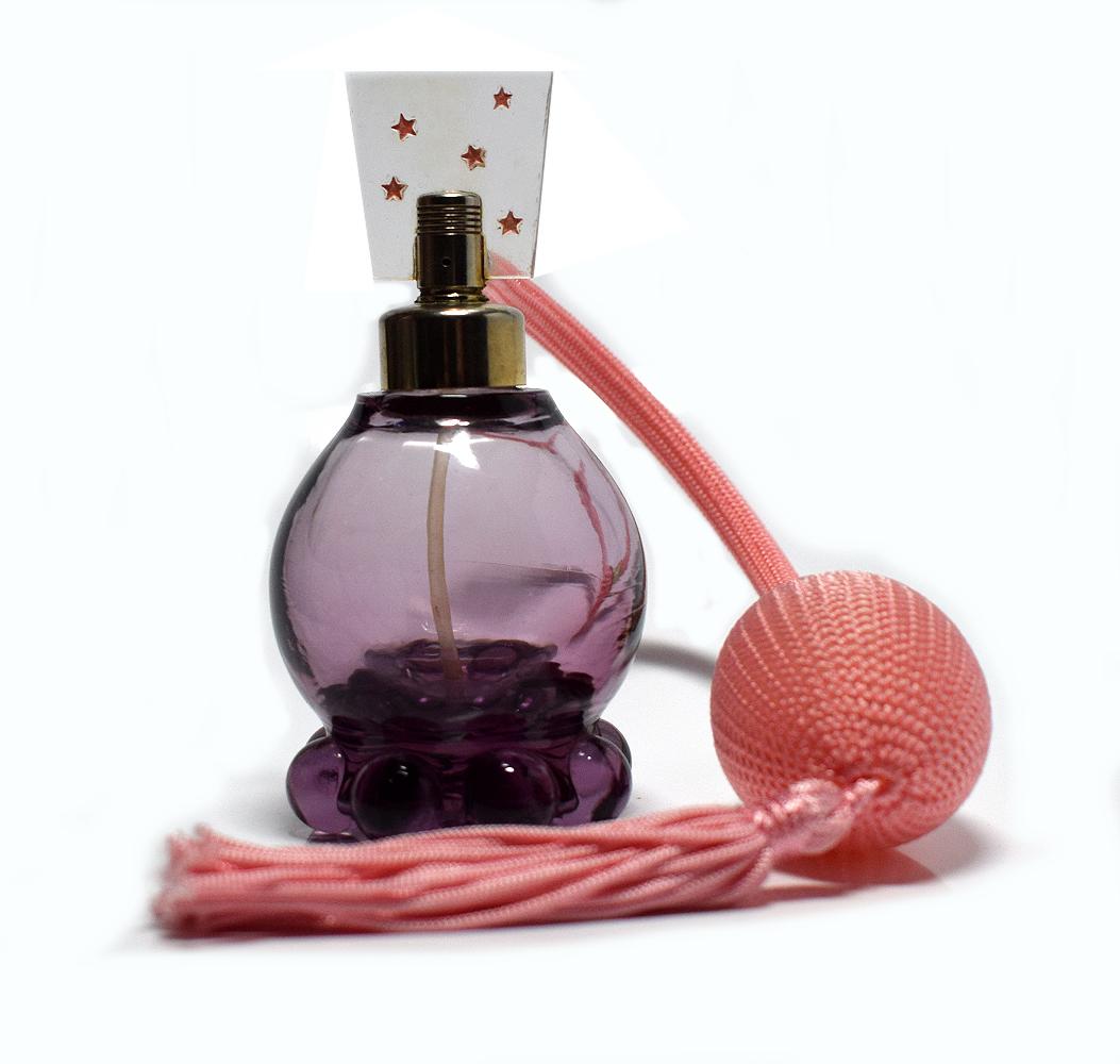 Silk Art Deco Amethyst and Pink Glass Perfume Atomiser