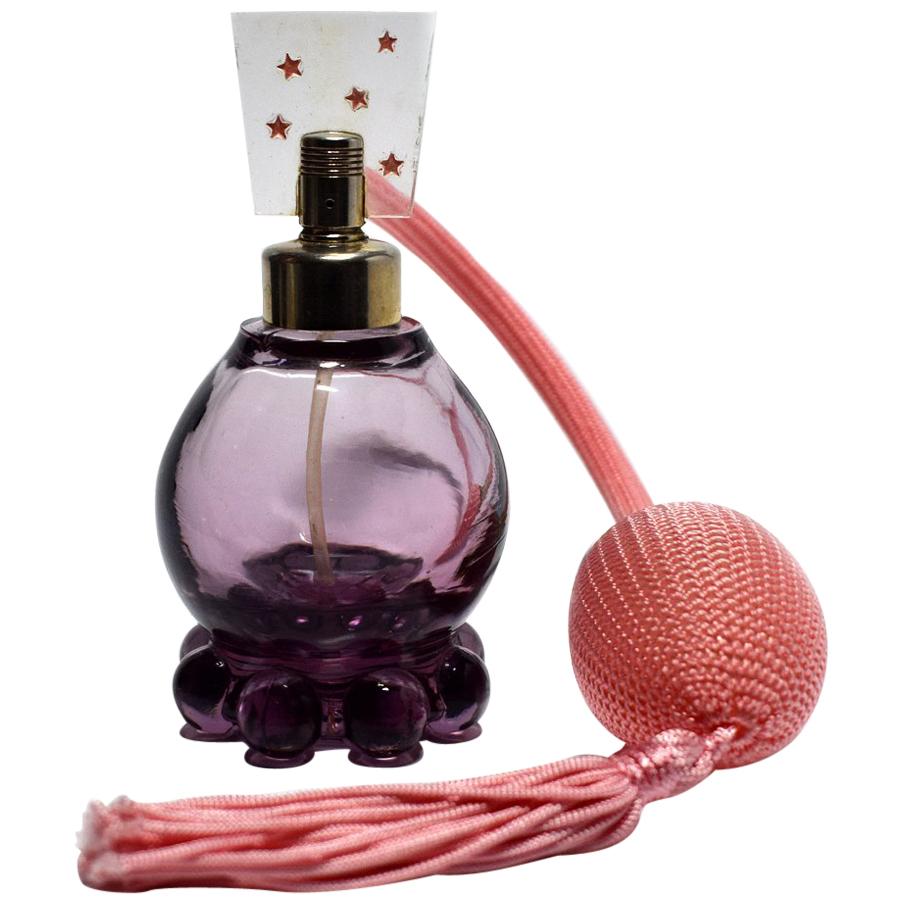 Art Deco Amethyst and Pink Glass Perfume Atomiser