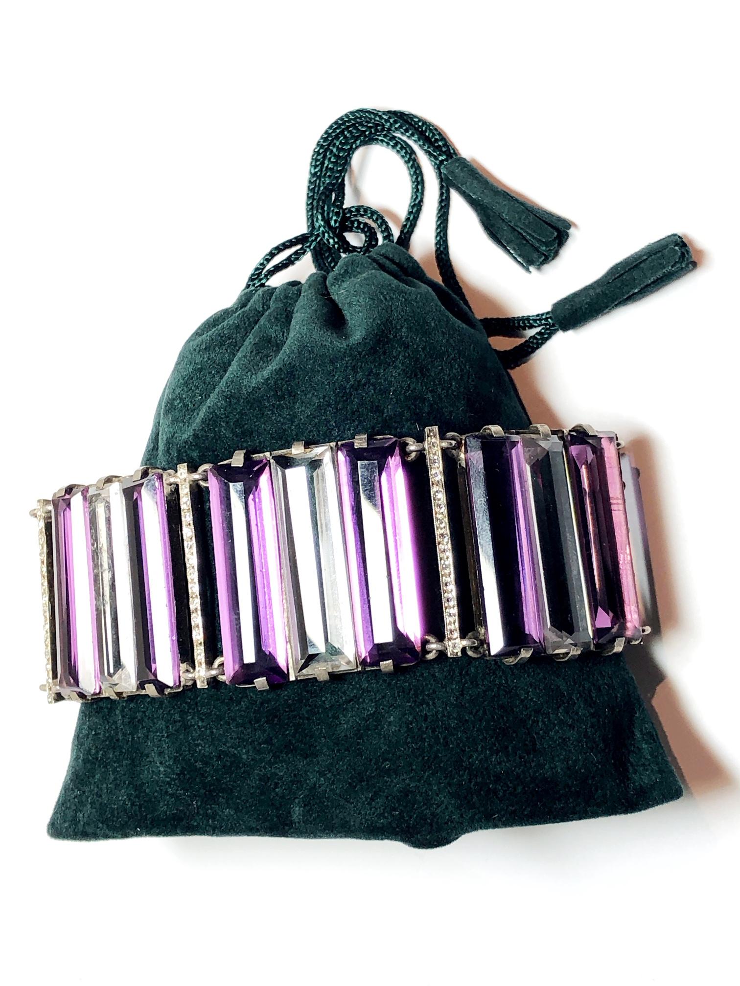 Women's Art Deco Amethyst and Rock Crystal Bracelet For Sale
