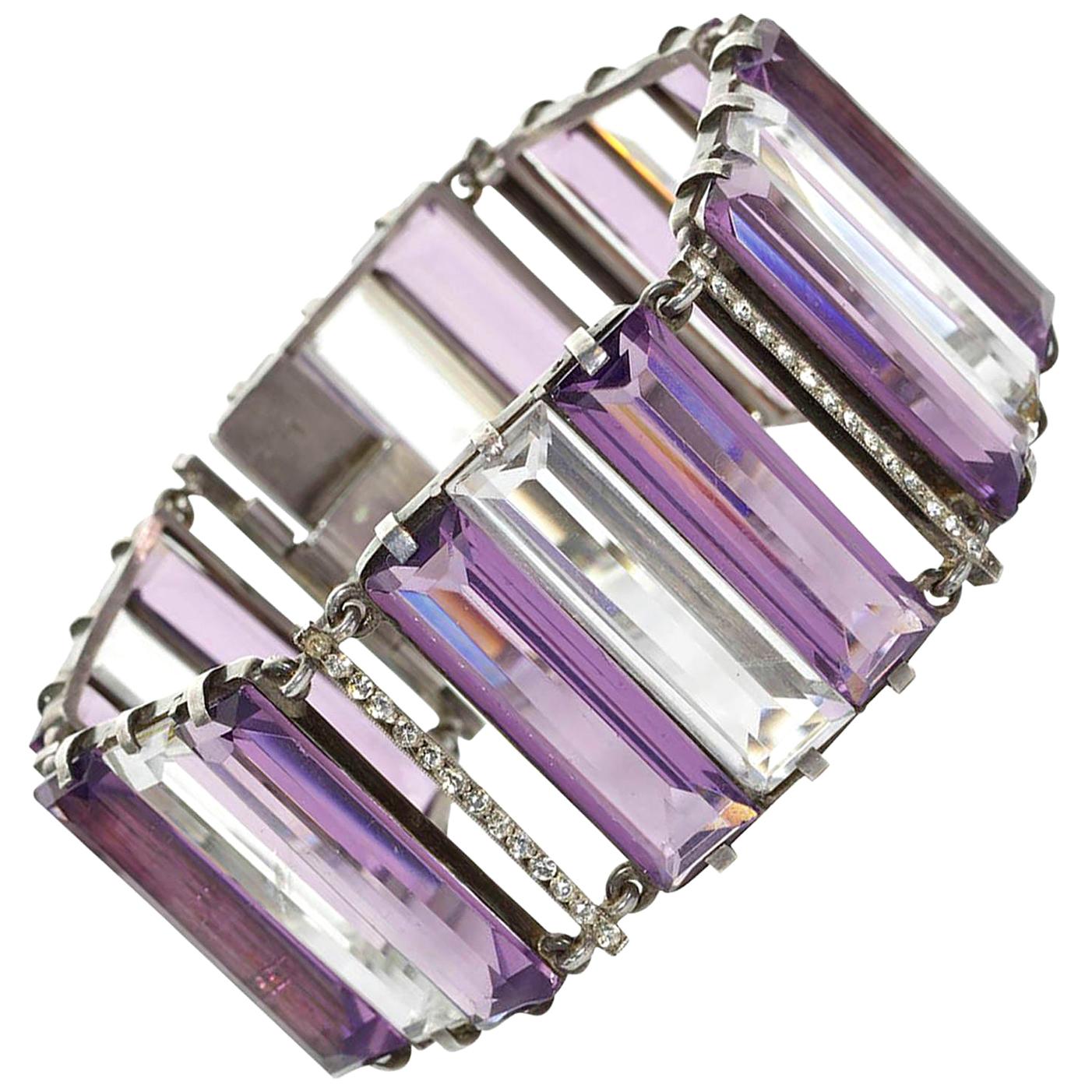 Art Deco Amethyst and Rock Crystal Bracelet For Sale