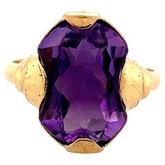 Art Deco Amethyst Cocktail Ring French Cut 6.5ct Antique Yellow Gold Original 19