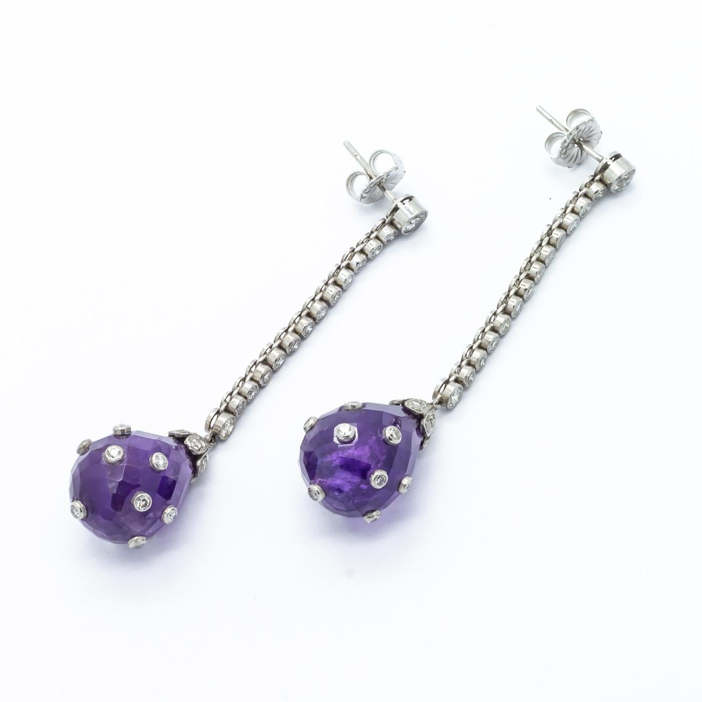 Rose Cut Art Deco Amethyst, Diamond and Platinum Earrings, circa 1930 For Sale