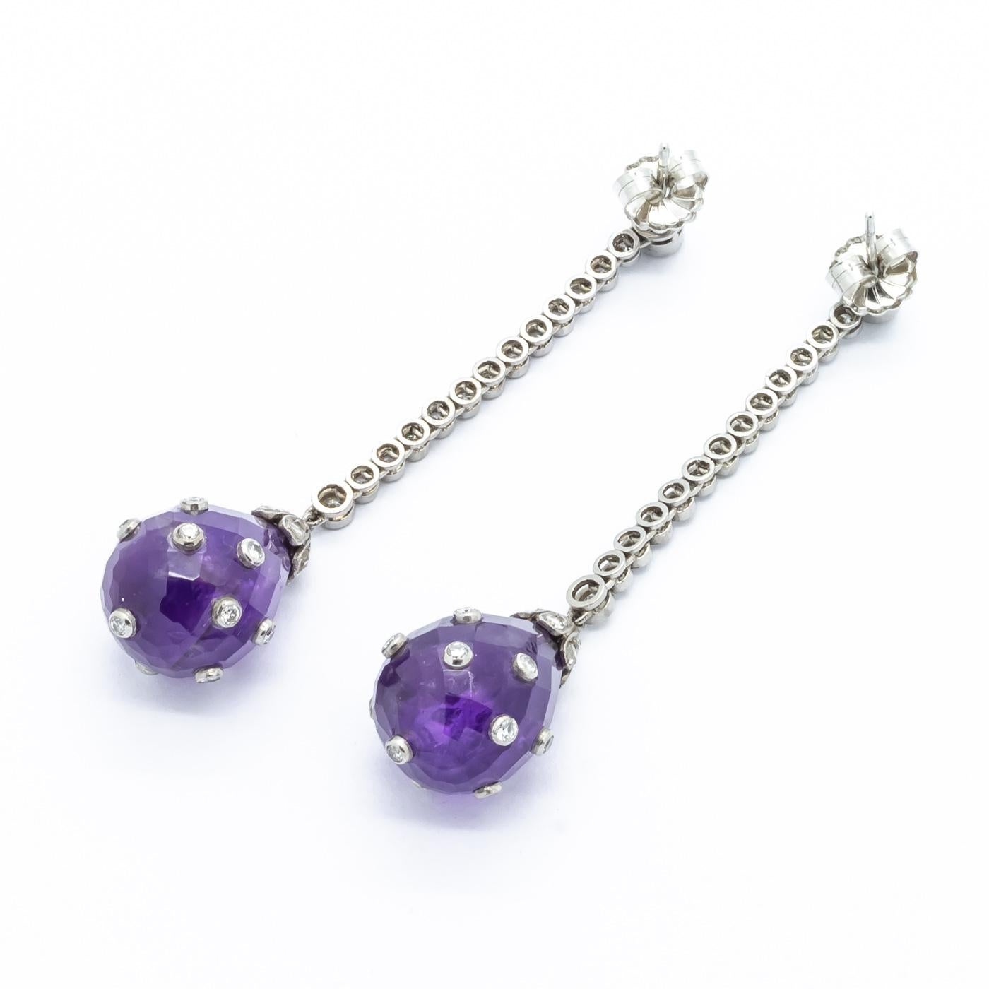Women's Art Deco Amethyst, Diamond and Platinum Earrings, circa 1930 For Sale