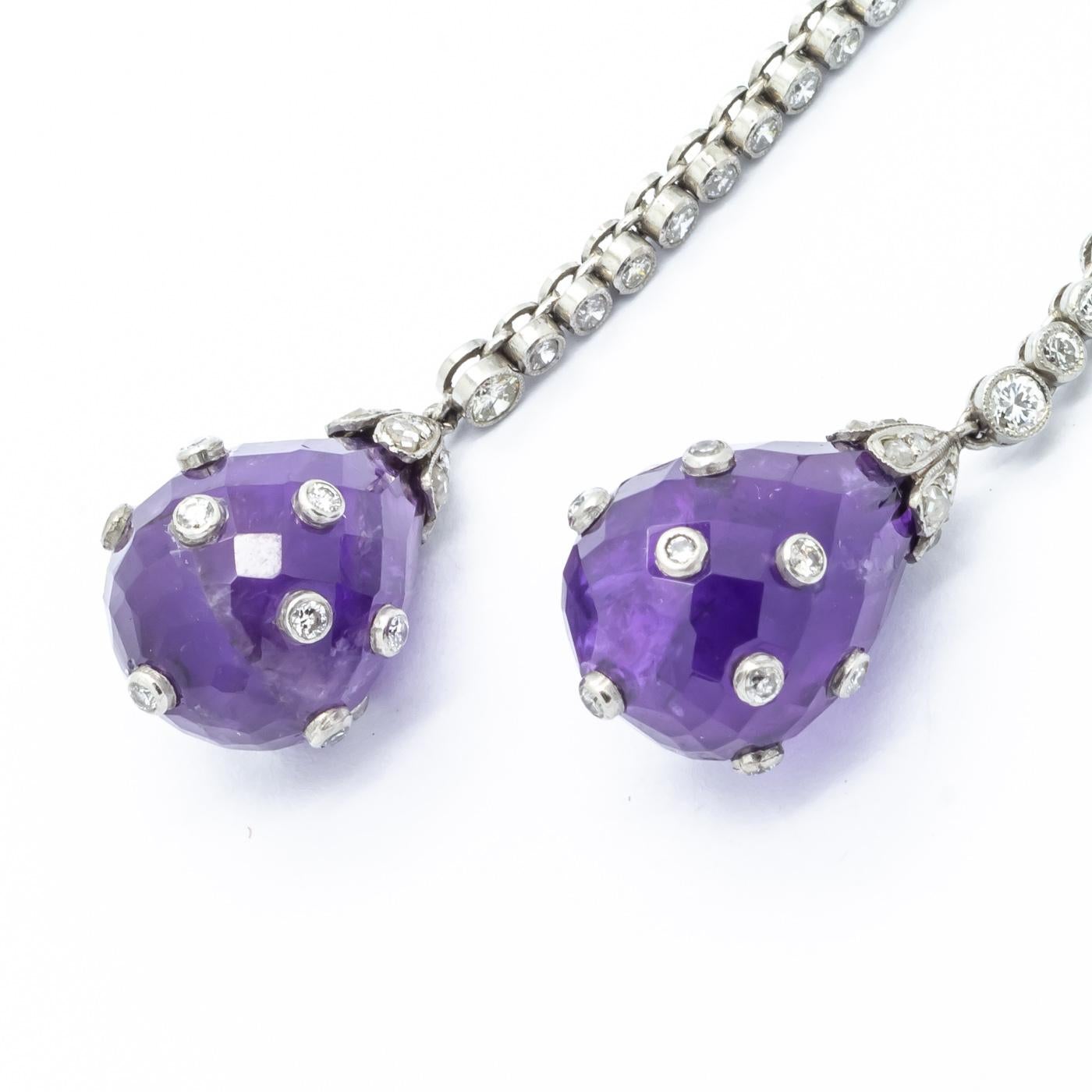 Art Deco Amethyst, Diamond and Platinum Earrings, circa 1930 For Sale 1