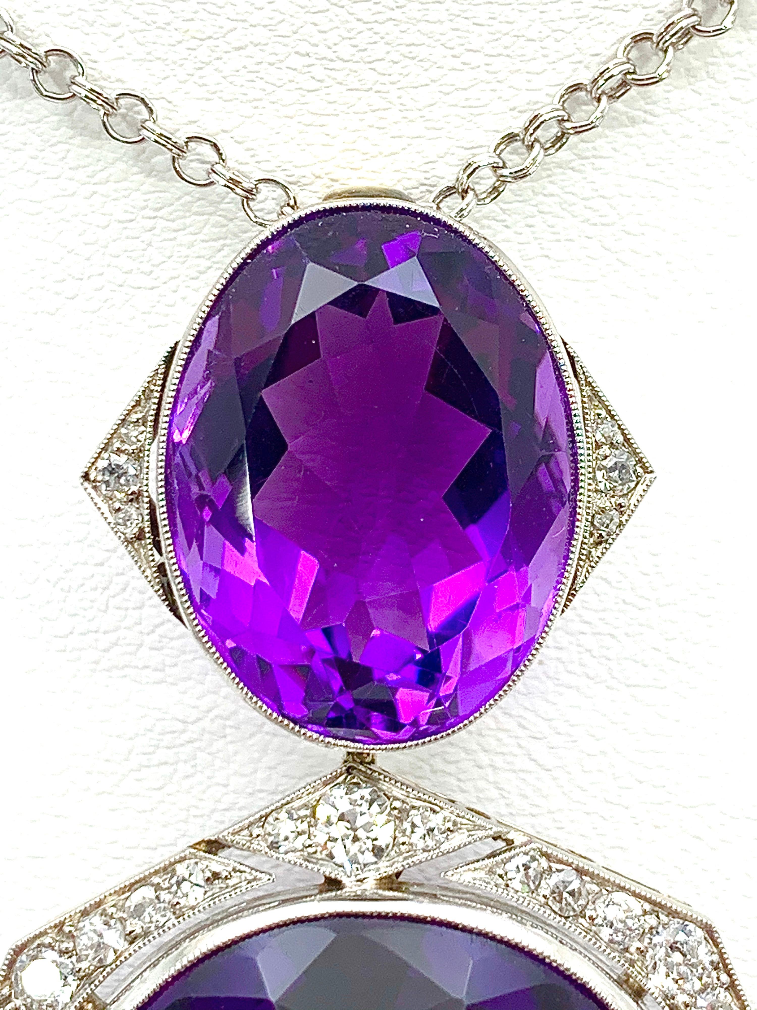 Art Deco Amethyst Diamond Gold Platinum Pendant Necklace 2