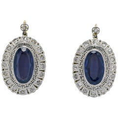 Art Deco Amethyst Diamond Drop Dangle Earrings Oval Halo 18 Karat Gold Platinum