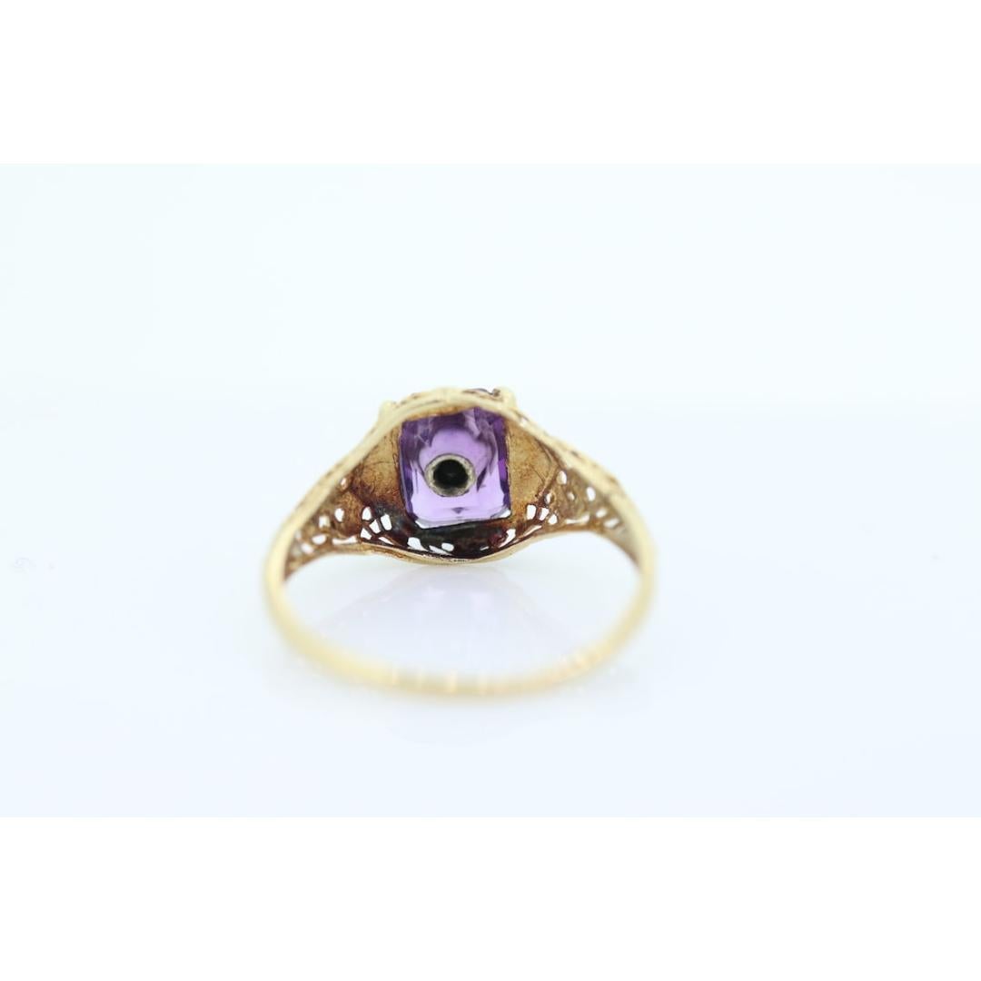 Art Deco Amethyst-Diamantring. 14k Gelbgold Filigranes Design. Verlobungsring im Angebot 3