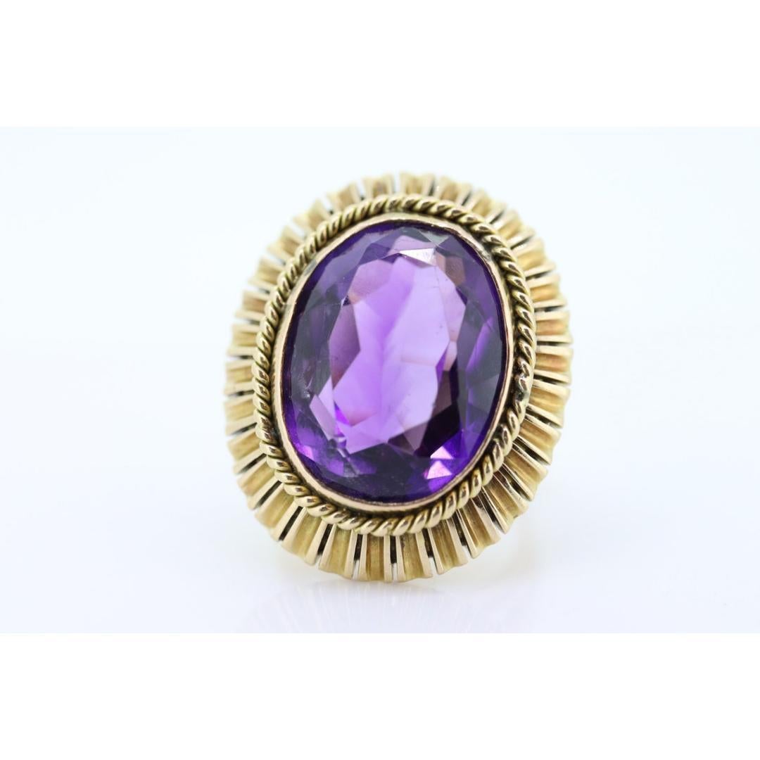 Art Deco Amethyst Ring. 14k Gold and a HUGE 16 ct Amethyst Ring. Size 6.5 Womens For Sale 3