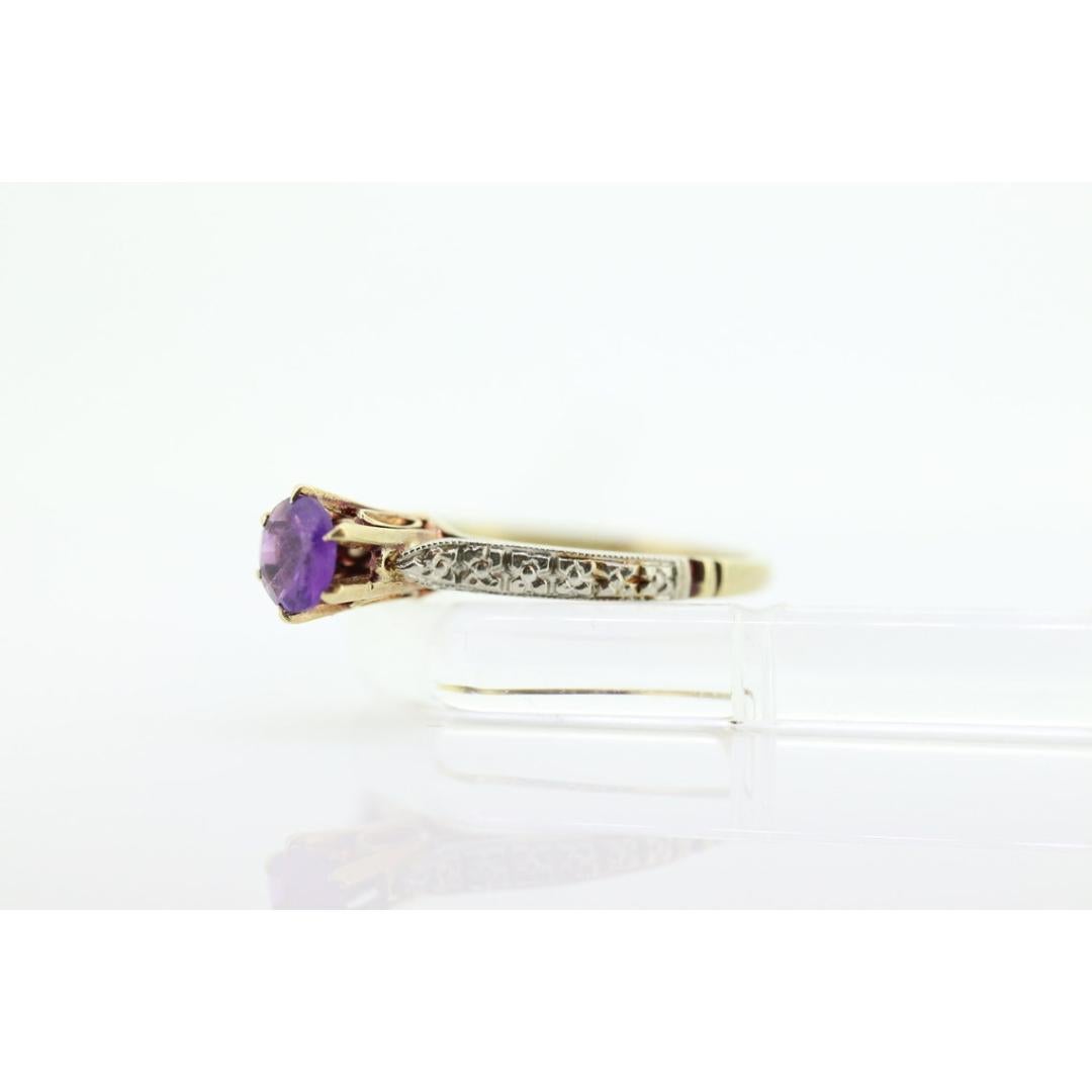 Art Deco Amethyst Ring. 14k Gold Filigree Design. Engagement Ring from Art Deco For Sale 1