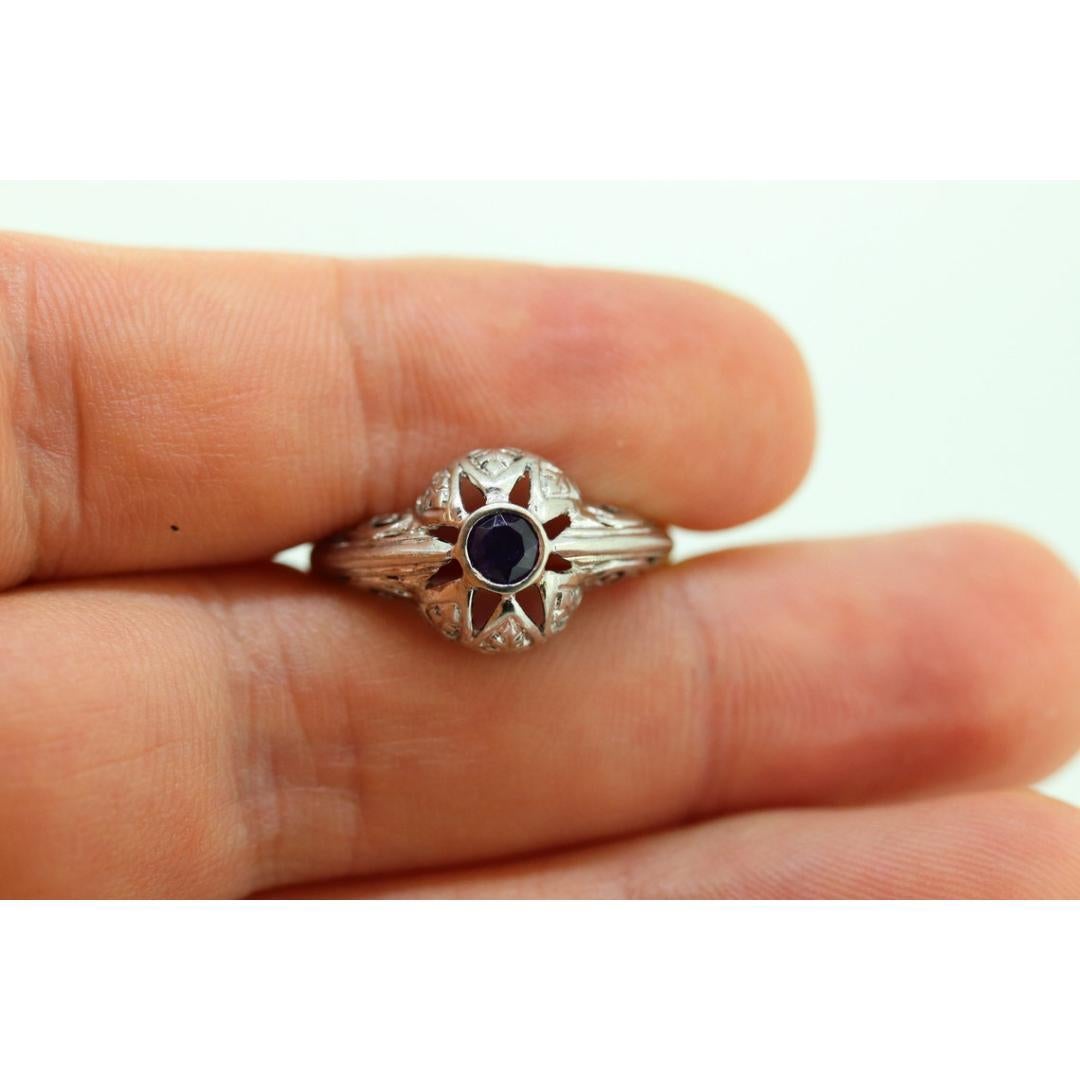Art Deco Amethyst Ring. 18k White Gold Filigree Design. Engagement Ring from Art For Sale 2