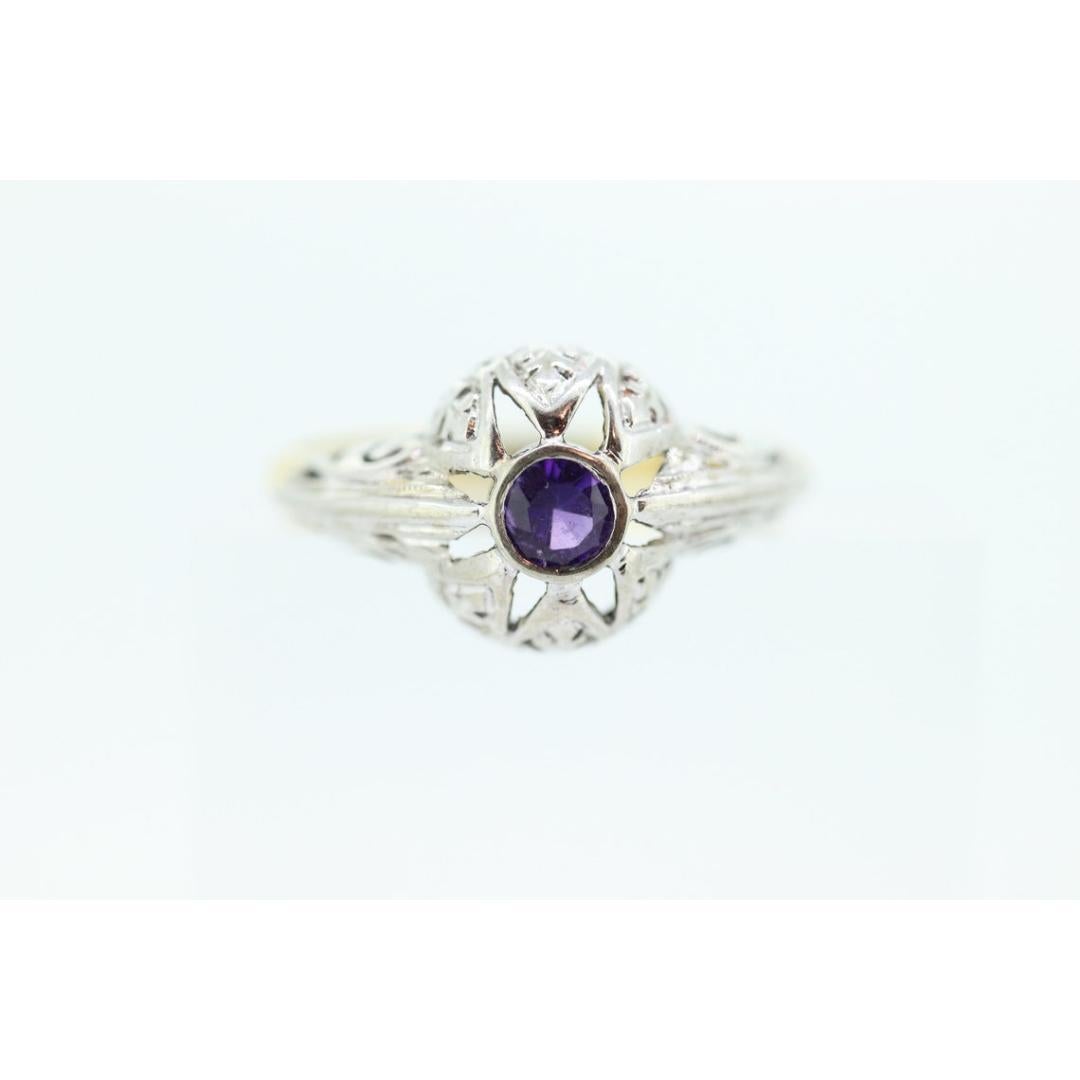 Art Deco Amethyst Ring. 18k White Gold Filigree Design. Engagement Ring from Art For Sale 5