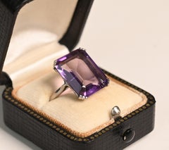 Antique Amethyst Ring. Art Deco 9ct Emerald Cut Amethyst Ring Platinum 1920