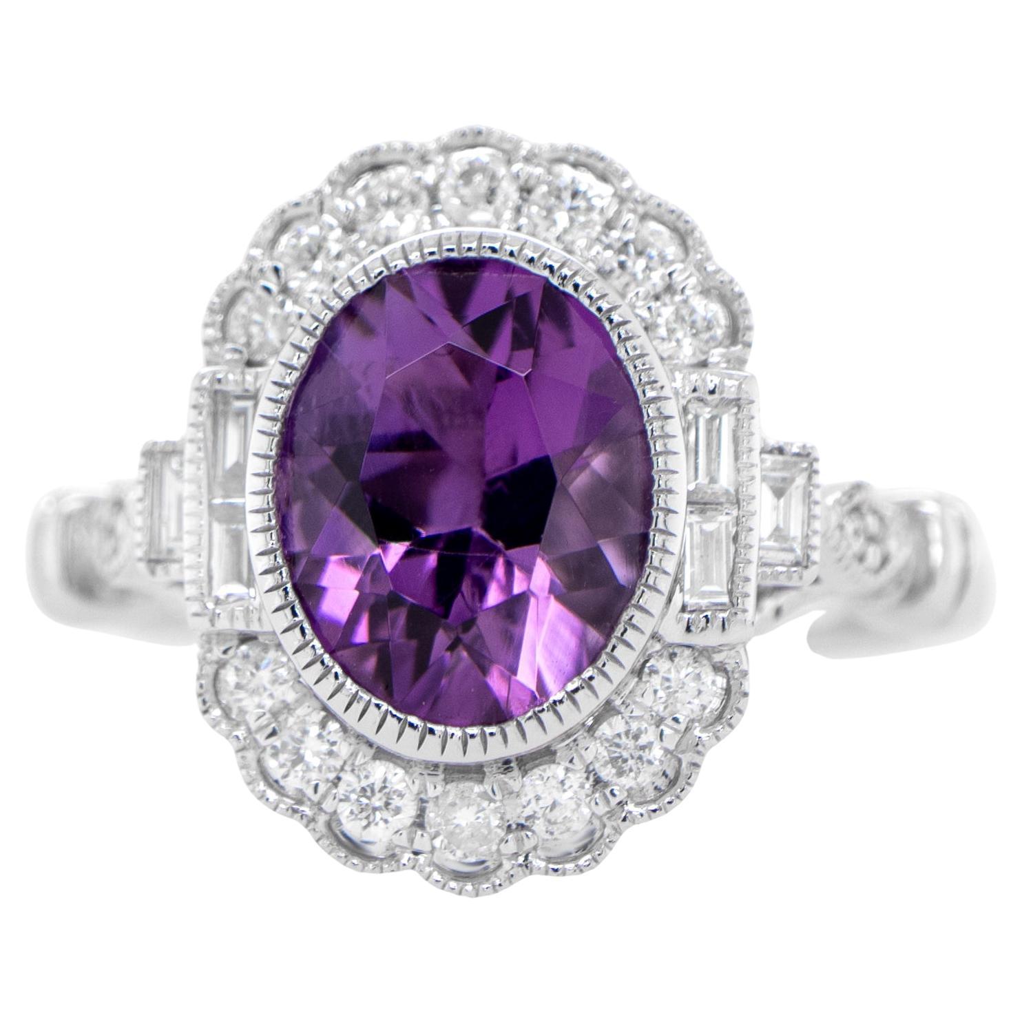 Art Deco Amethyst Ring Diamantfassung 2,30 Karat 18K Gold im Angebot