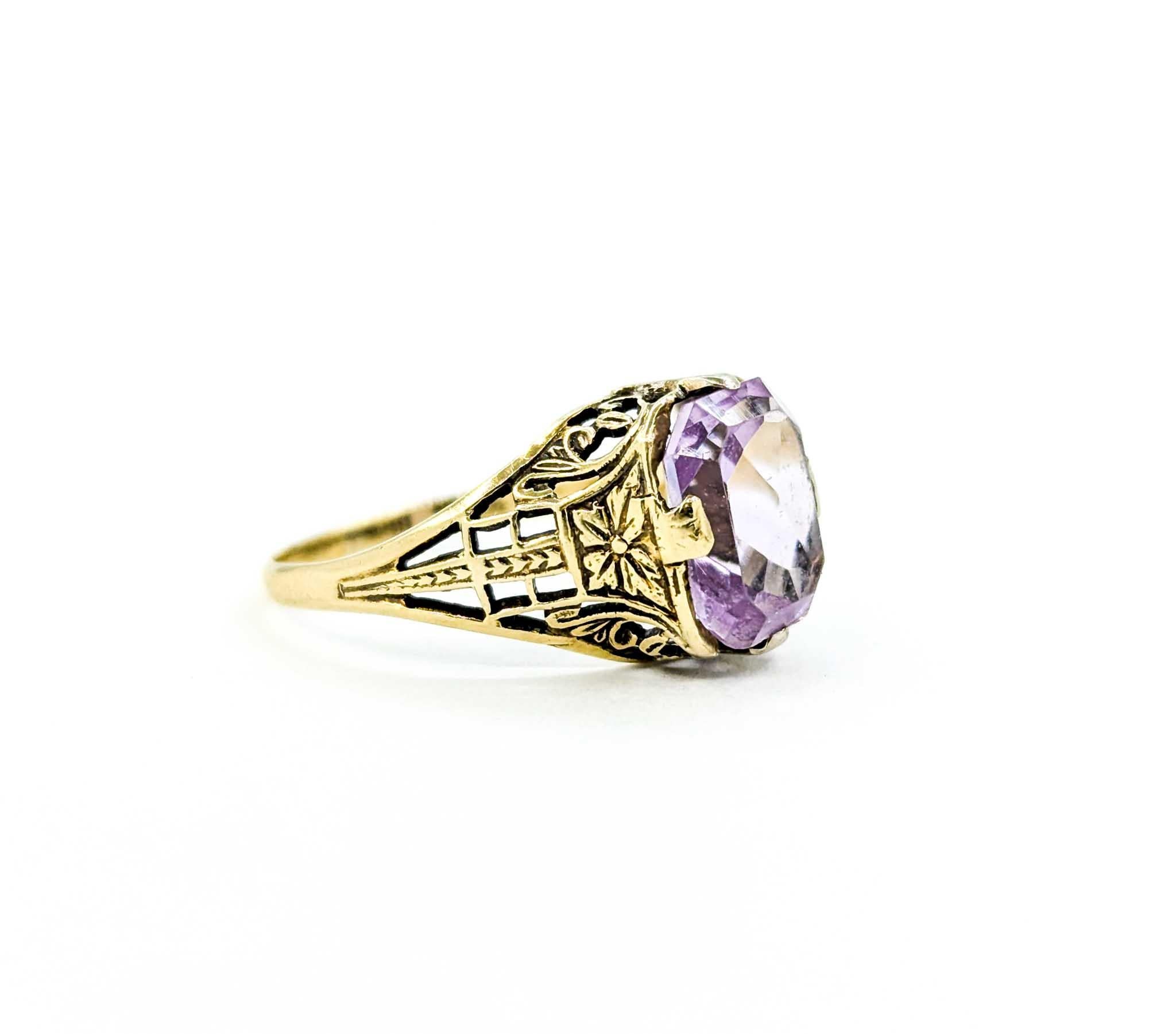 Art Deco Amethyst-Ring mit filigranem Filigran in Gelbgold 5