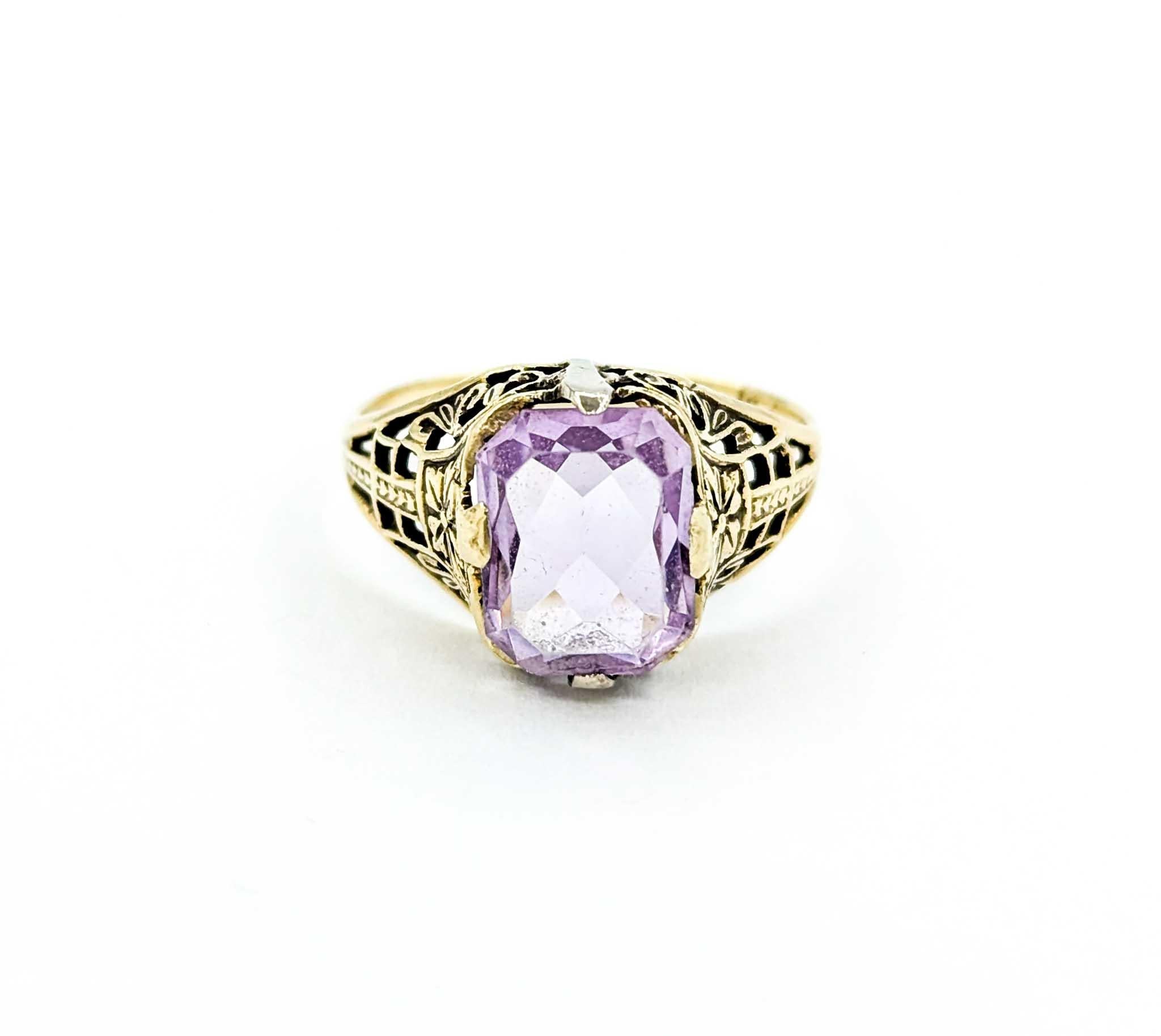 Art Deco Amethyst-Ring mit filigranem Filigran in Gelbgold 6