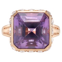 Sunita Nahata Art Deco Amethyst Ring with White Topaz & Diamond in 18KRG