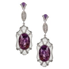 Art Deco Amethyst, Rocky Crystal and Diamond Earrings