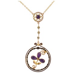 Art Deco Amethyst Shamrock Pendant circa 1920