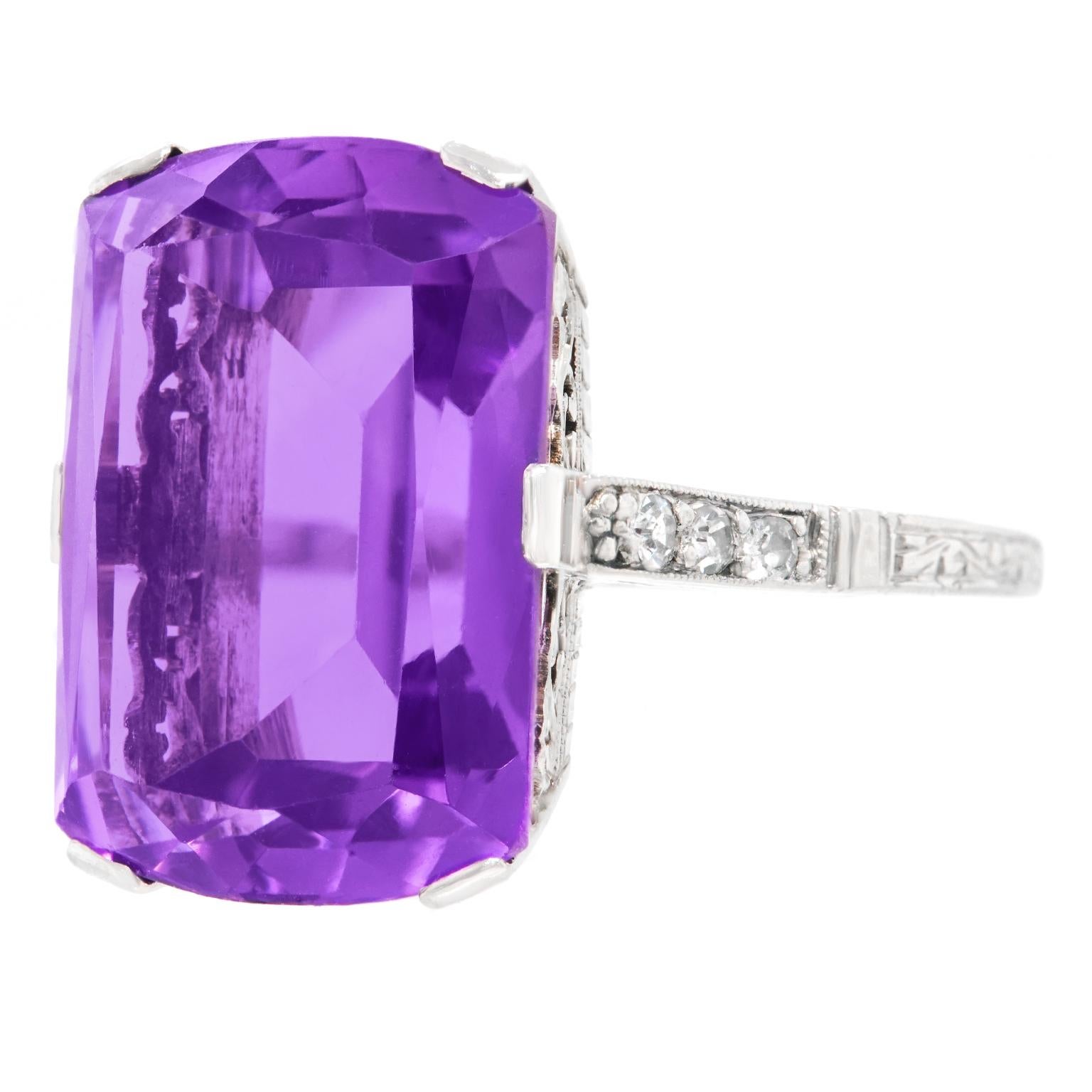 Art Deco Amethyst White Gold Ring For Sale 4