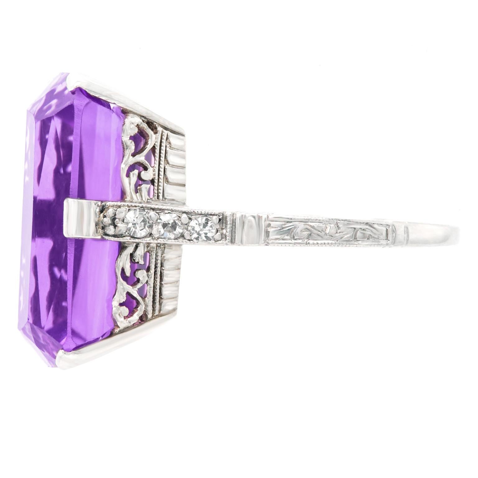 Art Deco Amethyst White Gold Ring For Sale 1